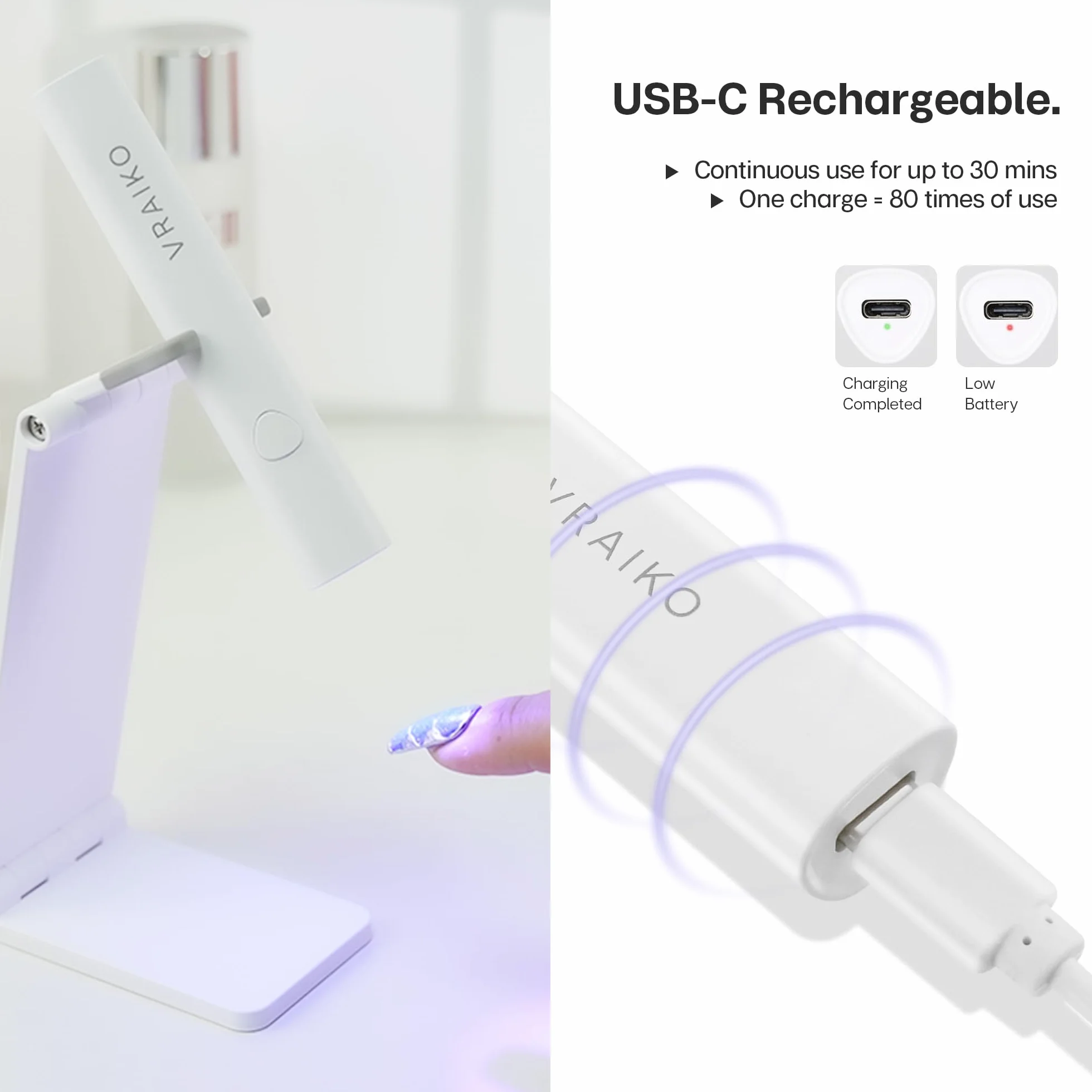 Minicure Ręczna Lampa UV do Paznokci Żelowych, Przenośna LED z Ładowaniem, Suszarka do Szybkiego Utwardzania (Biały)