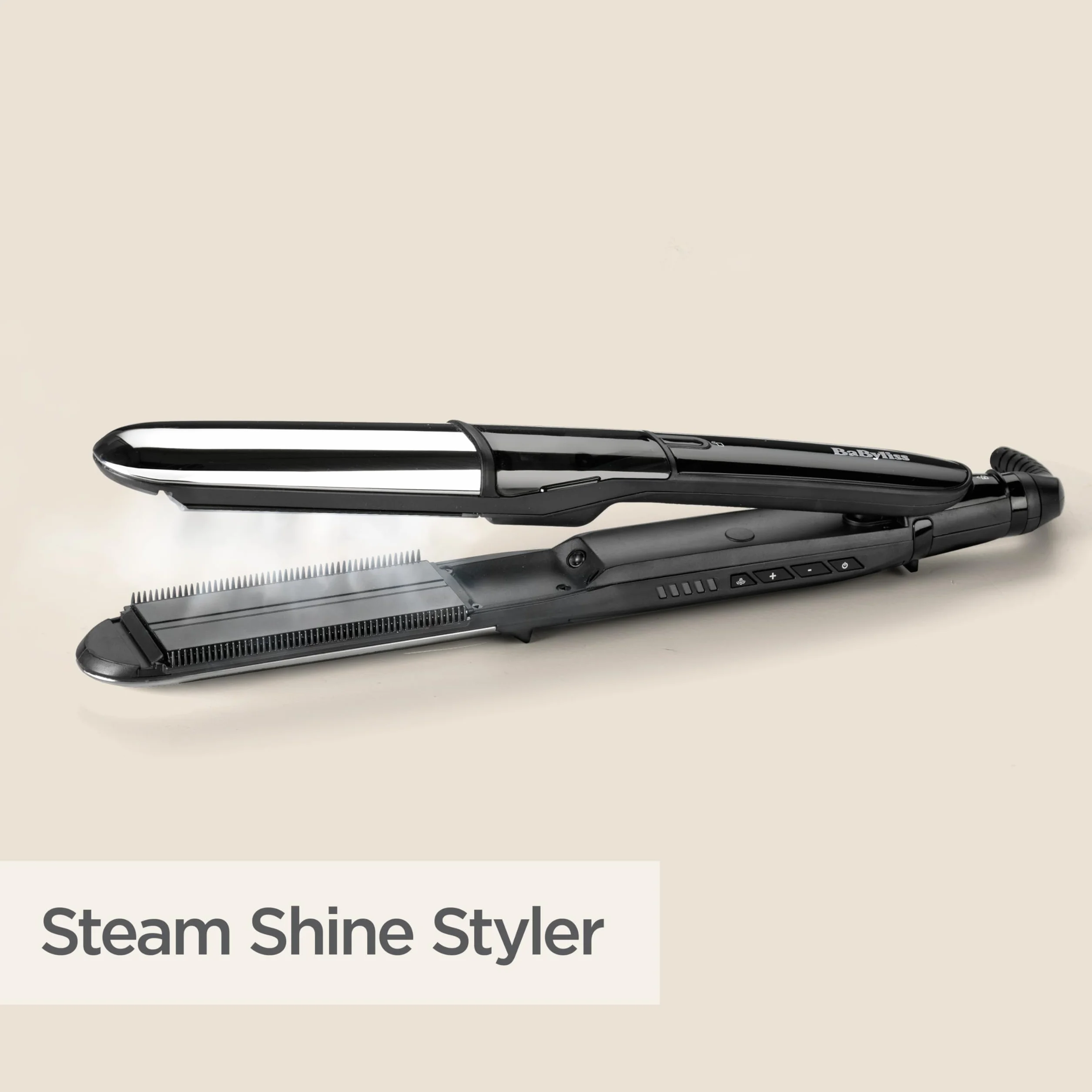 BaByliss Steam Shine – Prostownica Parowa z XL Płytkami Turmalinowo‑Ceramicznymi do Szybkiego i Łatwego Prostowania, Funkcja Jonowa Anti‑Frizz dla Lśniących i Jedwabistych Włosów, ST496E