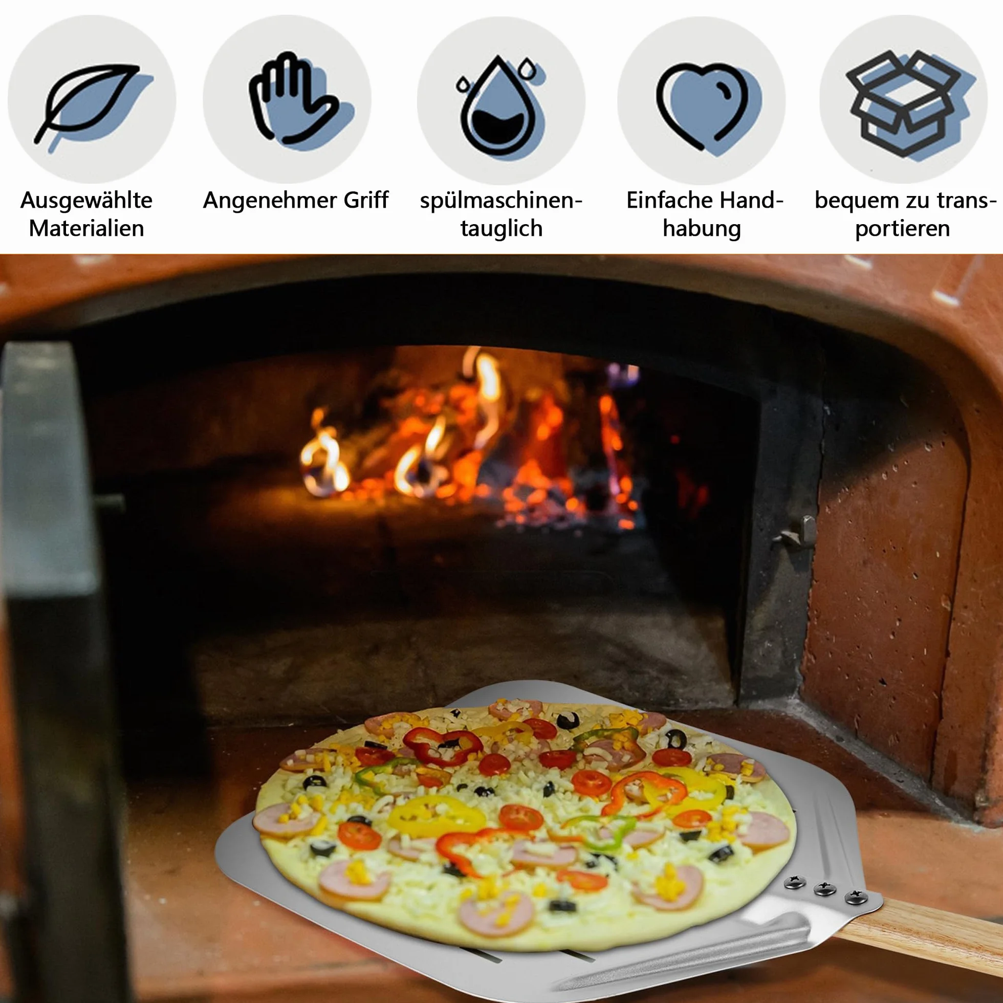 MAEXUS Łopatka do pizzy, 30 cm, ze zdejmowanym uchwytem, duża powierzchnia, łopatka do pizzy ze stali nierdzewnej, perforowana łopatka do pizzy (40 x 30 cm)