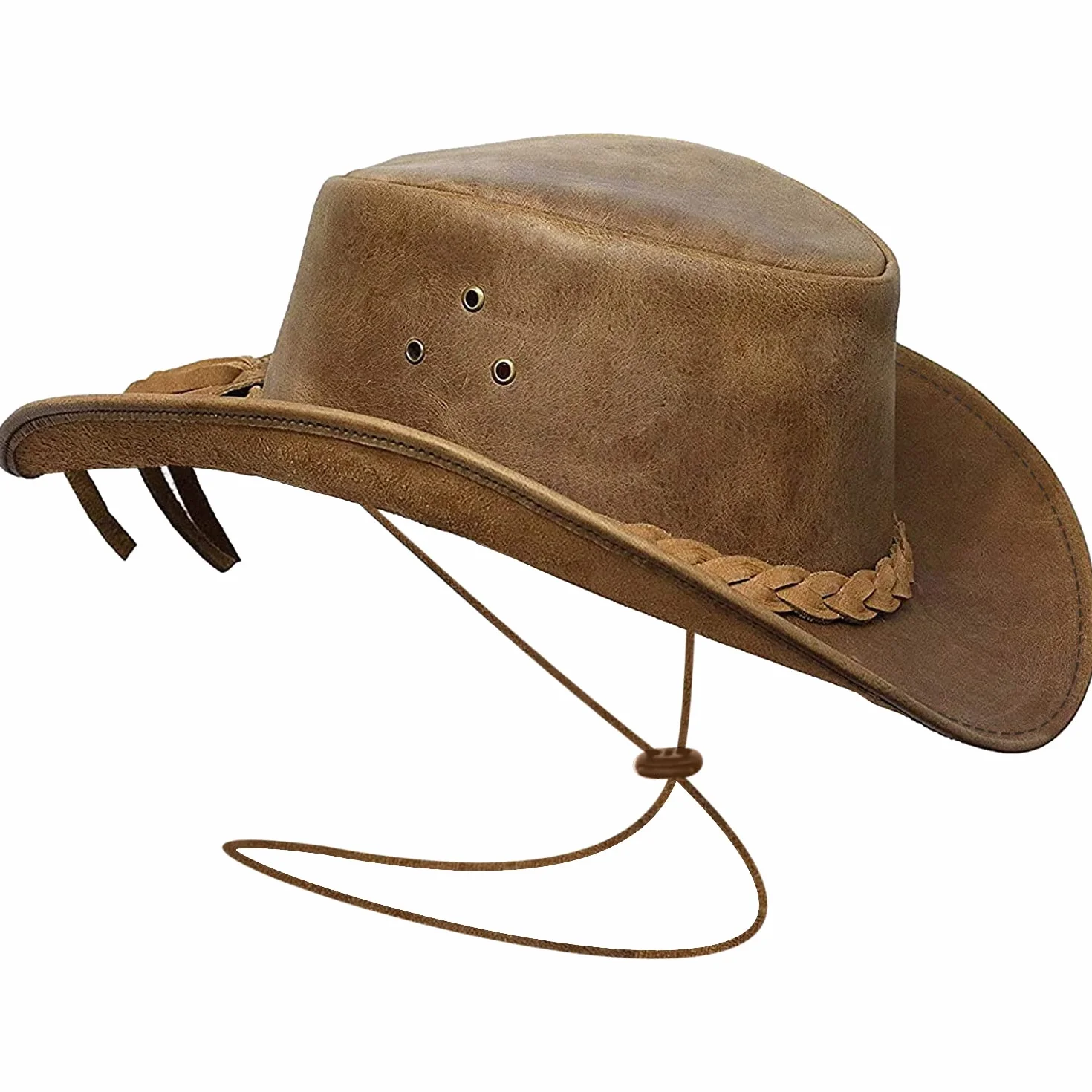 BRANDSLOCK Męski kapelusz w stylu vintage, szerokie rondo, kowbojski, styl australijski, western, krzak, ze sznurkiem