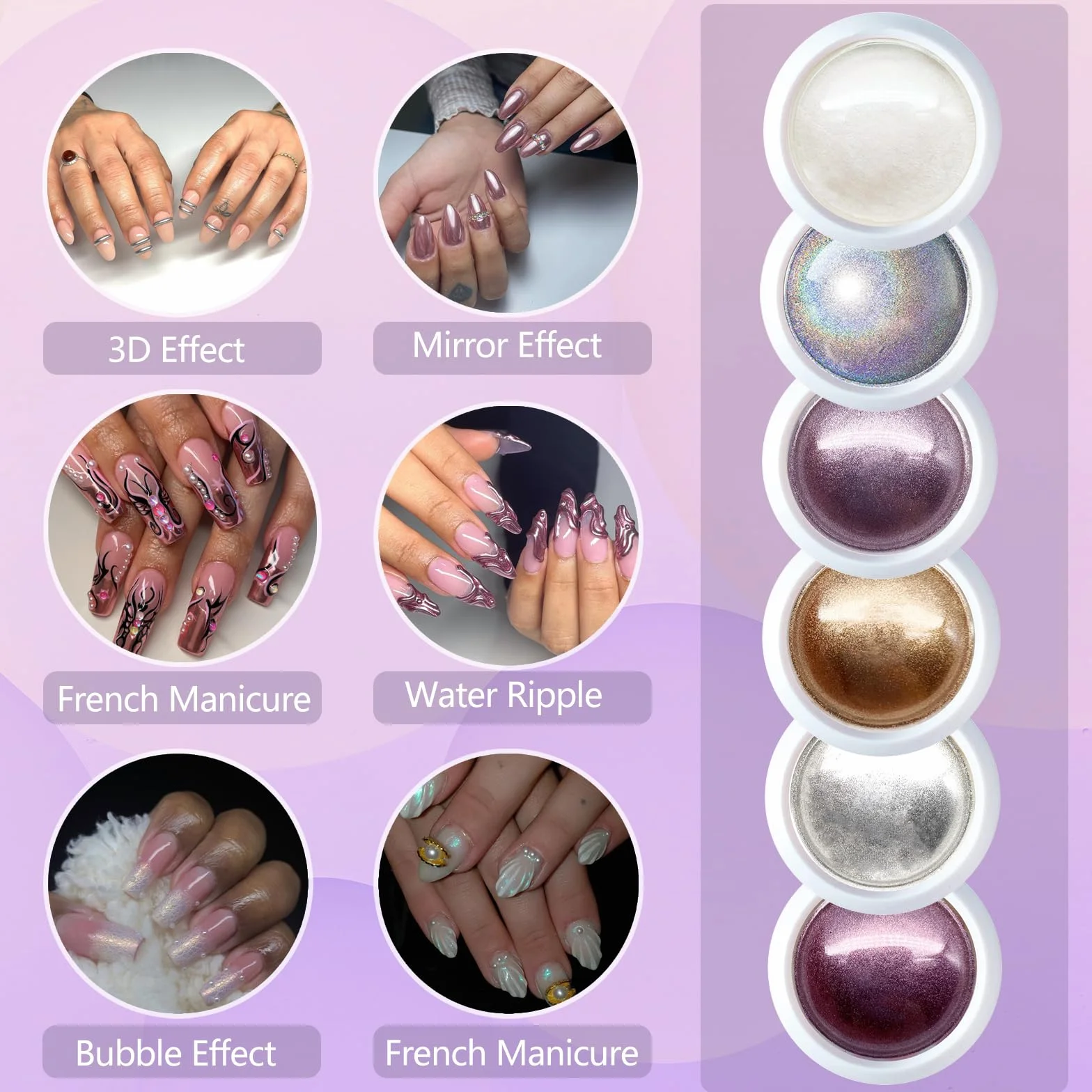 6 kolorów chromowany puder do paznokci - metaliczny efekt lustrzany Cromer Nail Powder, perłowy złoty holograficzny puder do zdobienia paznokci, dekoracja manicure, 6 kolorów