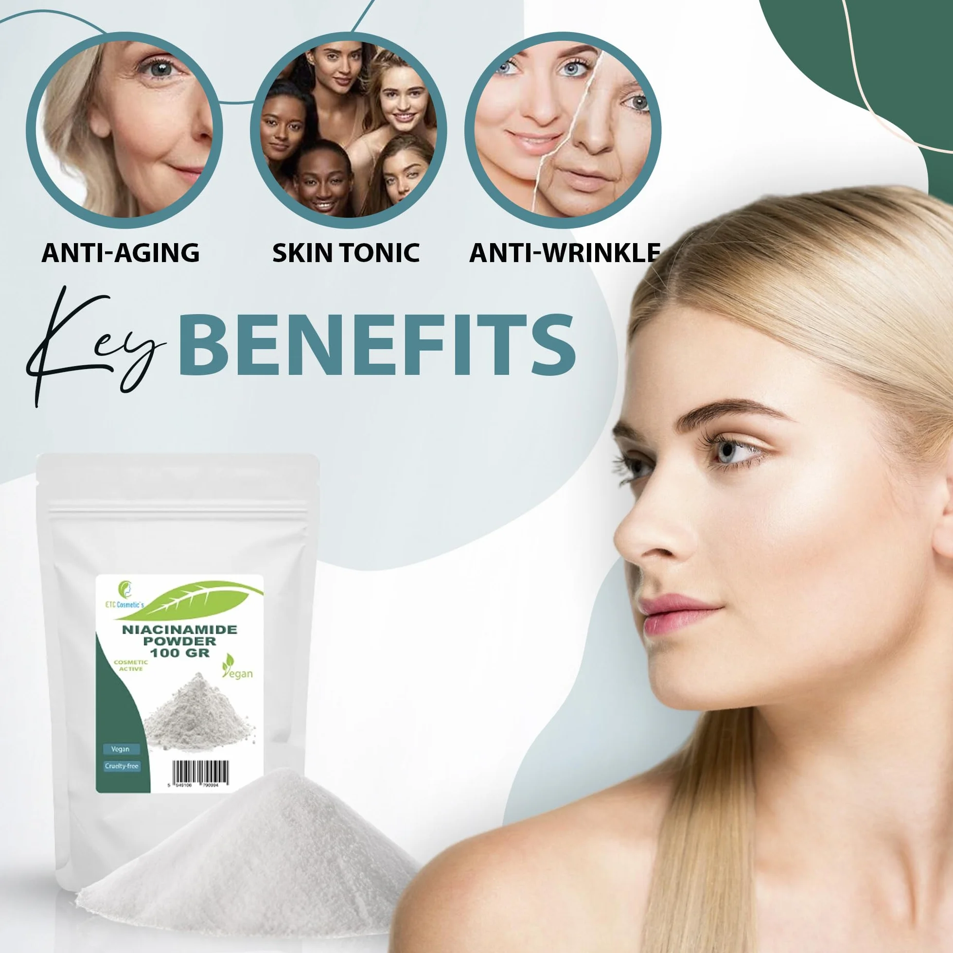 Niacinamide Powder 100g witamina B3 nikotynamid do pielęgnacji skóry i włosów