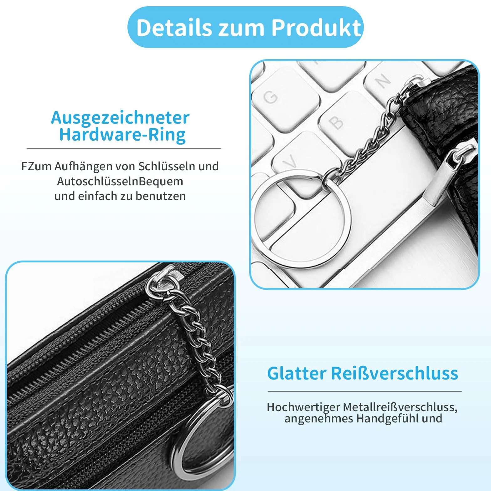 Dreamil Etui na klucze z prawdziwej skóry z 2 oddzielnymi przegrodami Mini-etui na klucze 11,5 x 7,5 x 1 cm Etui na klucze dla kobiet, mężczyzn, unisex, czarne