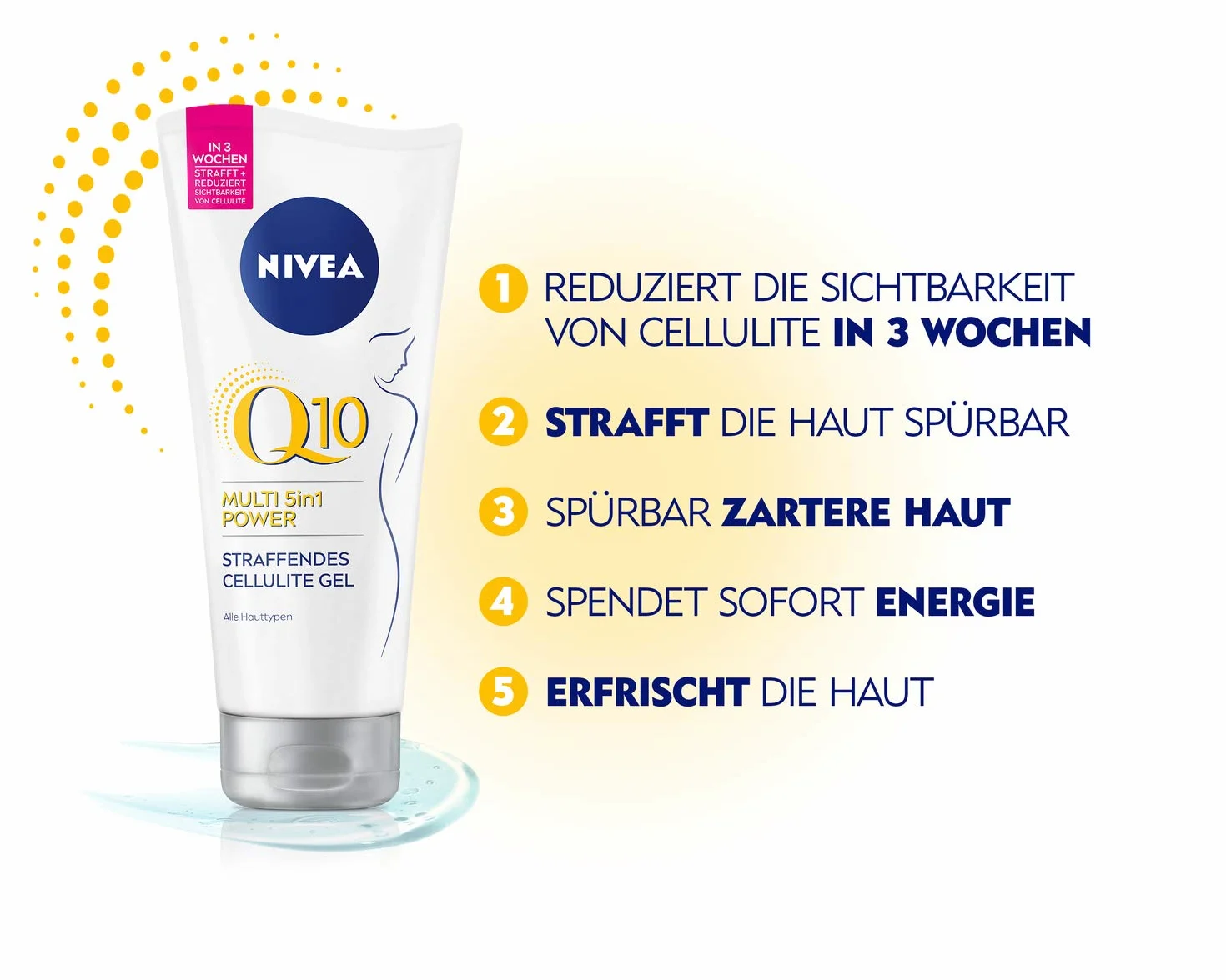 NIVEA Żel do ciała Q10 antycellulitowy (200 ml), ujędrniający żel do pielęgnacji skóry z ekstraktem Q10 i ekstraktem z lotosu, żel na cellulit z formułą Multi Power 5 w 1