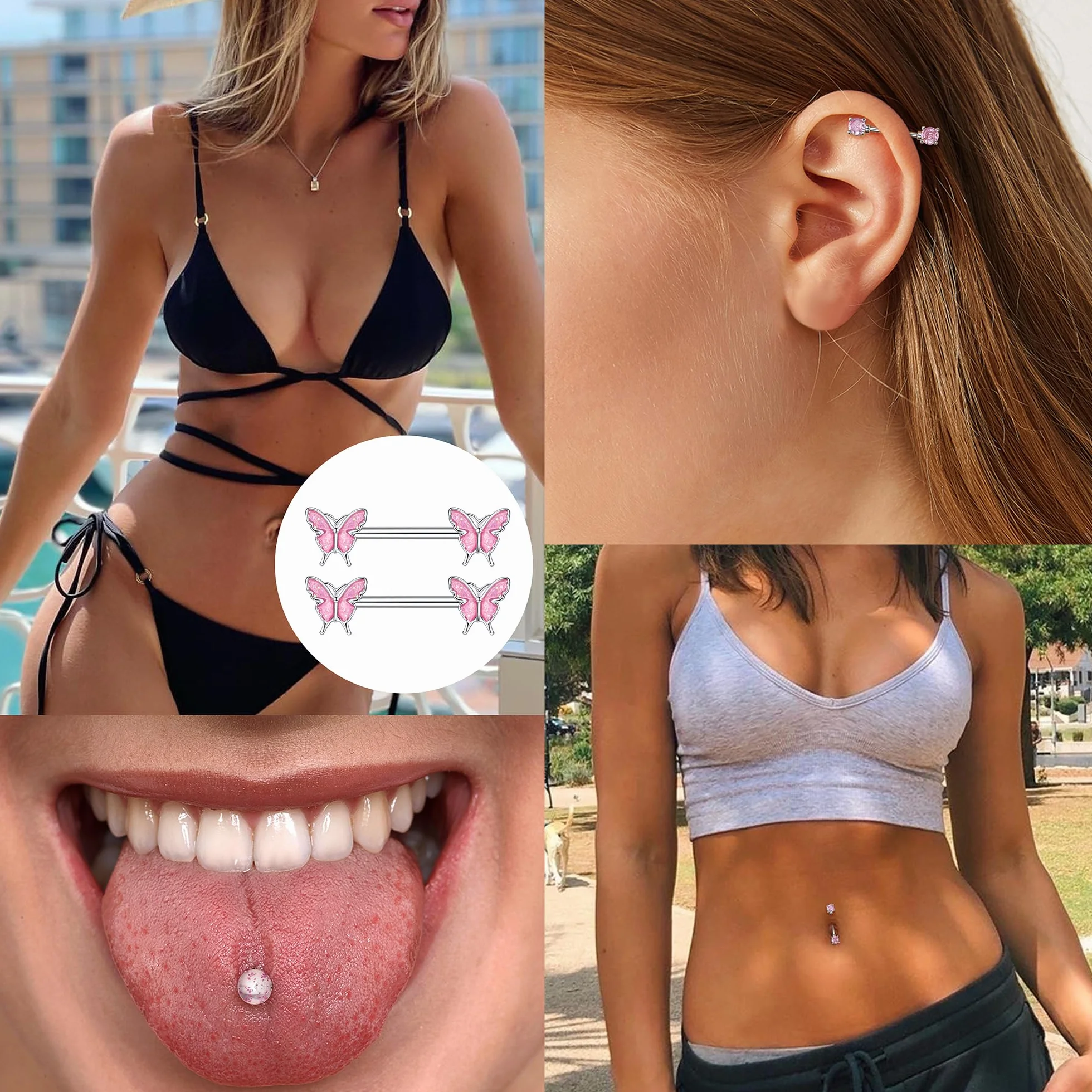 LOLIAS 7 par kolczyków na sutki 14G dla kobiet, stal chirurgiczna, biżuteria do piercingu sutków, zestaw do piercingu sutków, język, zestaw do piercingu ciała, sztanga