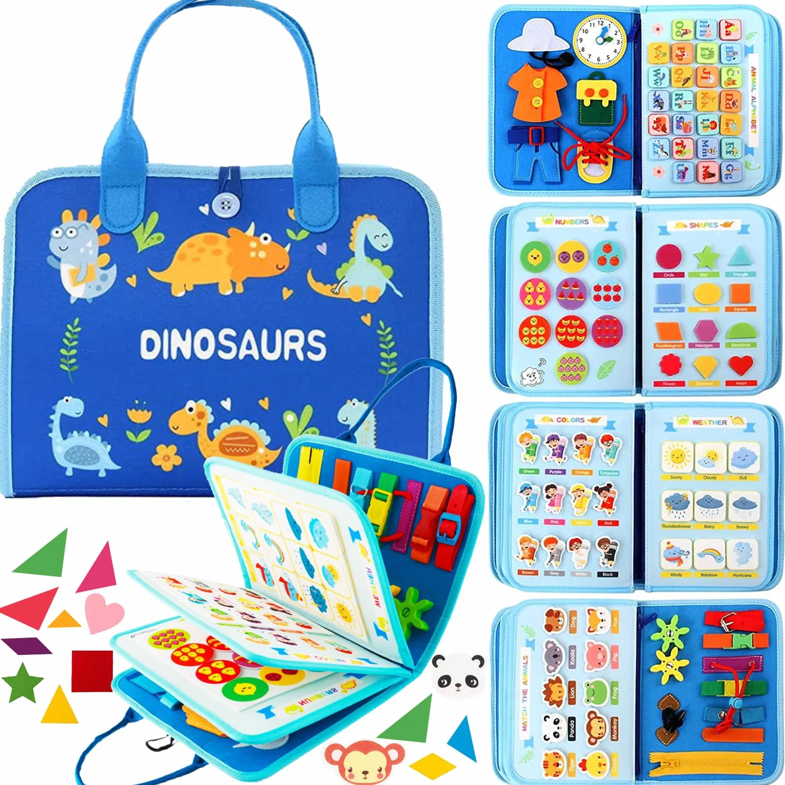 Busy Board Montessori zabawka od 1, 2, 3, 4 lat, filcowa tablica do aktywności 7 w 1, zabawka edukacyjna, rozwijanie, sensoryczna drobna motoryka, zabawka edukacyjna dla niemowląt