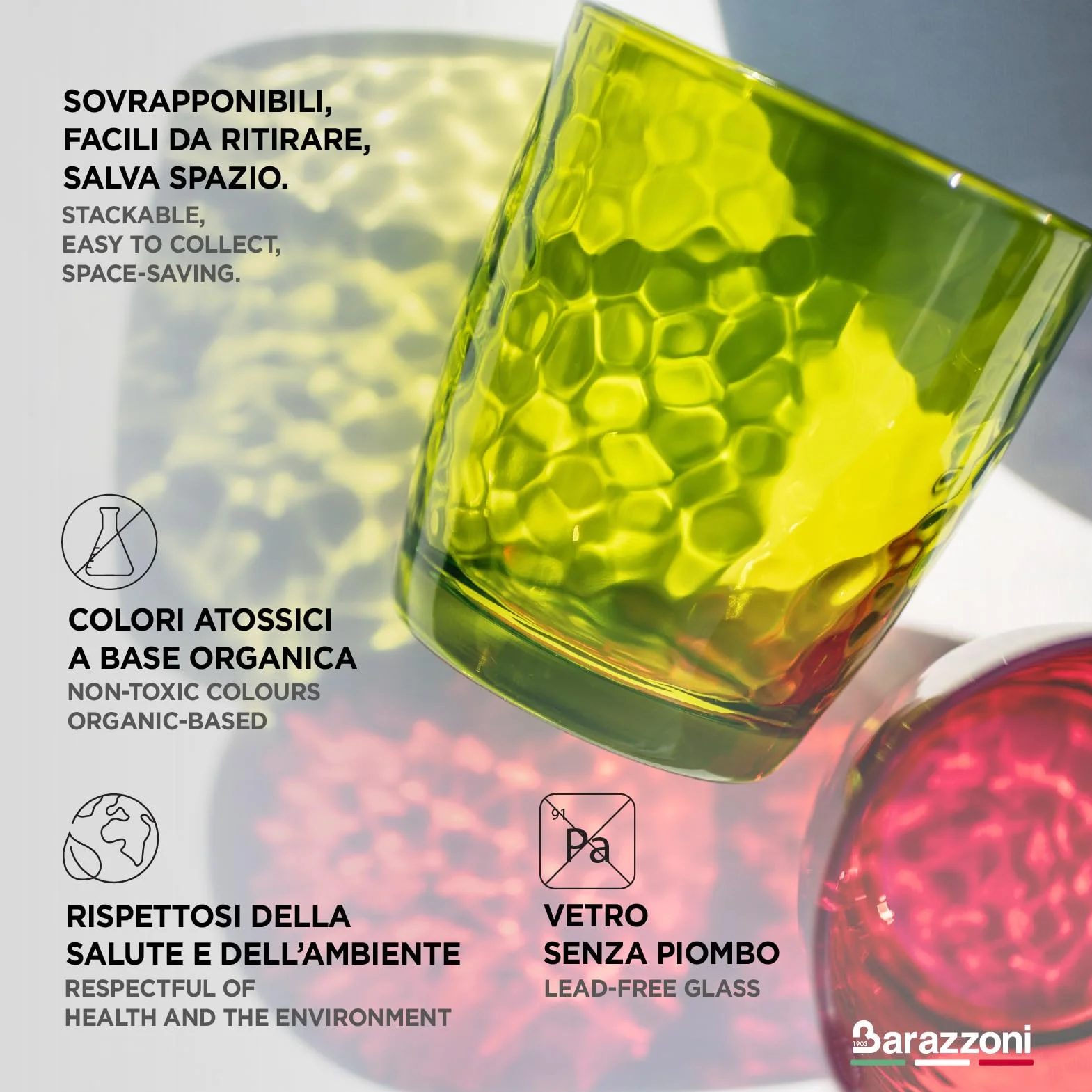 Barazzoni Zestaw 6 kubków konfetti, różne kolory, pojemność 32 ml
