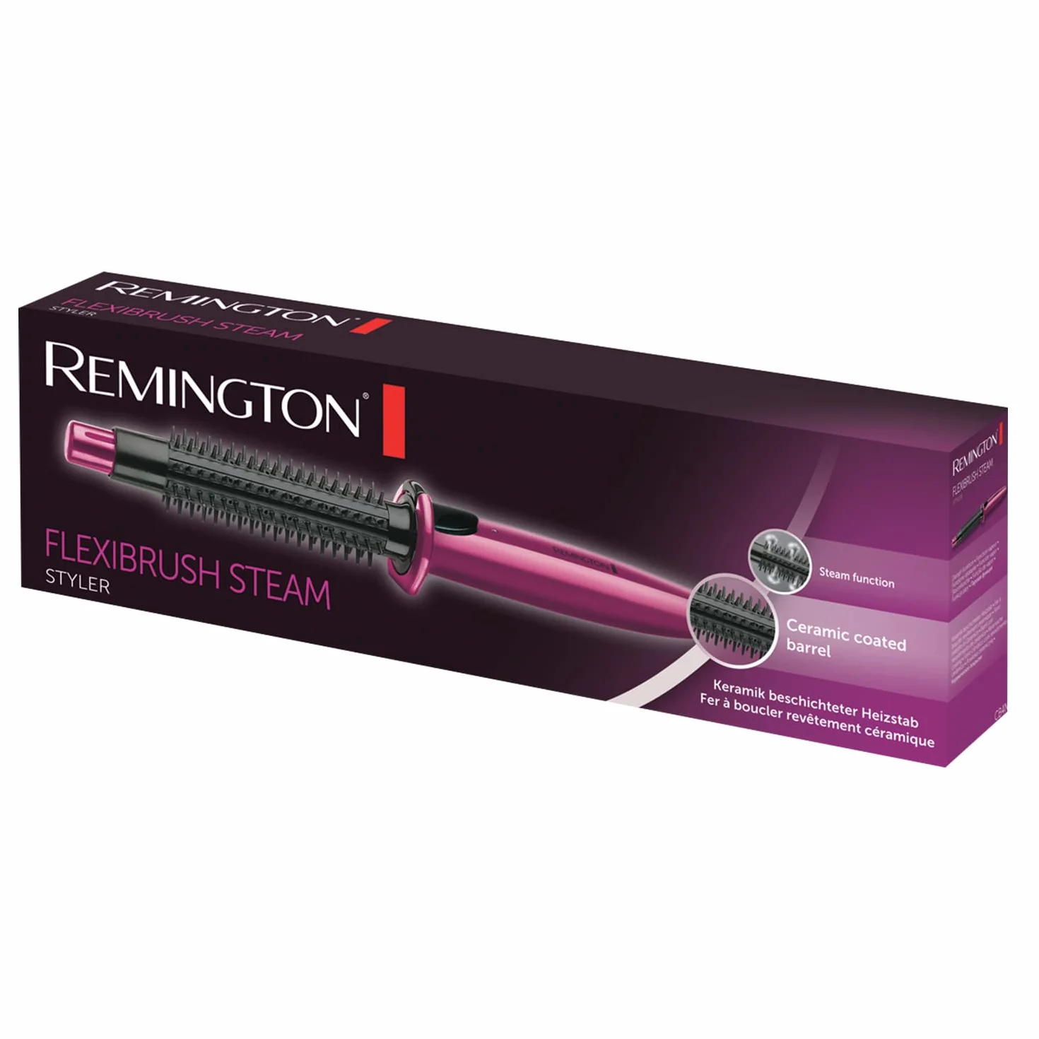 Remington gorąca szczotka z funkcją pary, do fal i loków, ceramiczna powłoka, szybkie nagrzewanie, zimna końcówka, obrotowy przewód, fioletowo-czarna, Flexibrush Steam CB4N