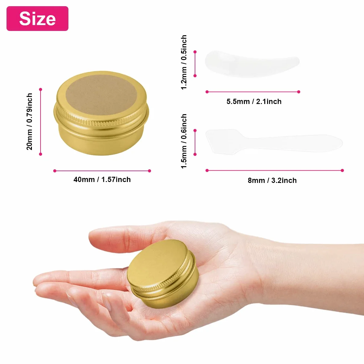 Podróżne pojemniki na kosmetyki, 20 ml, aluminiowe słoiki z nakrętkami, etykietami i mini szpatułką do kremu, próbki, pudru, przechowywania makijażu (złoty)