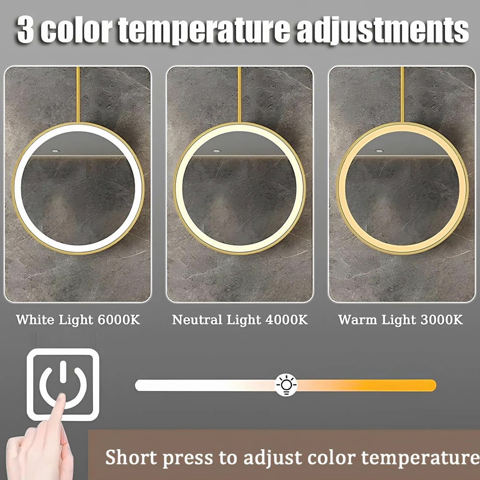 Okrągłe sufitowe lustro do makijażu LED Smart Touch Lustro łazienkowe ze ściemniaczem 3 kolory 50 cm/19,7 cala Ele d h