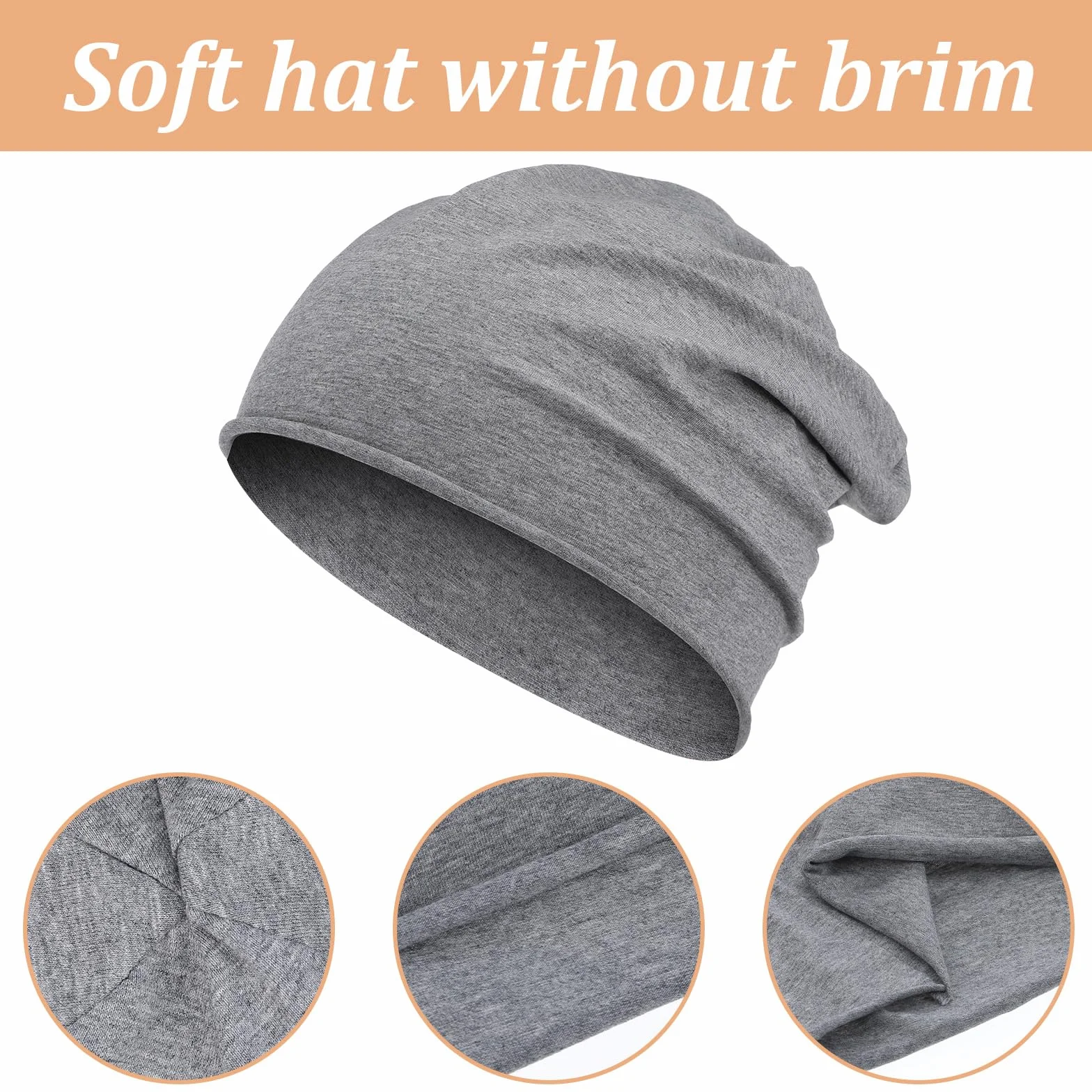 3 sztuki damskich czapek beanie, obwód głowy 53-62 cm, cienkie czapki bawełniane, czapka męska i damska, elastyczna, oddychająca czapka do biegania, do jogi, snu i na co dzień, khaki