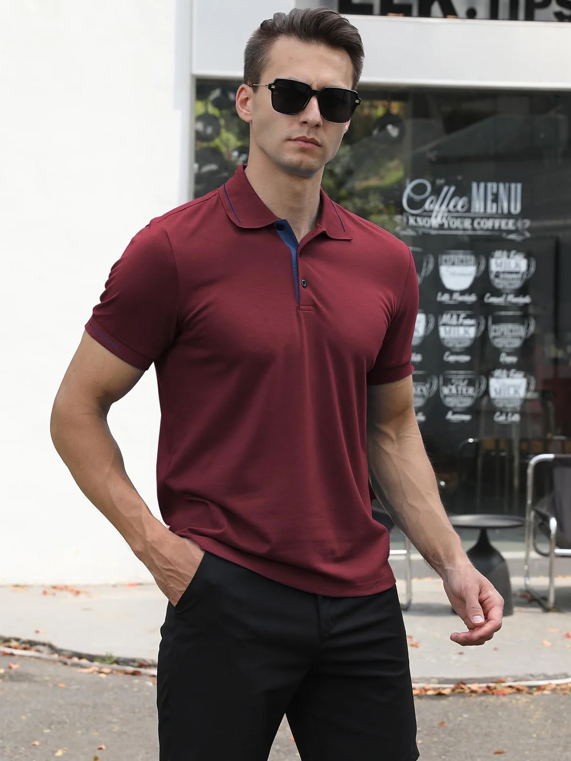 Męska koszulka polo z krótkim rękawem klasyczna kontrastowa kolorowa casualowa koszulka polo letnia