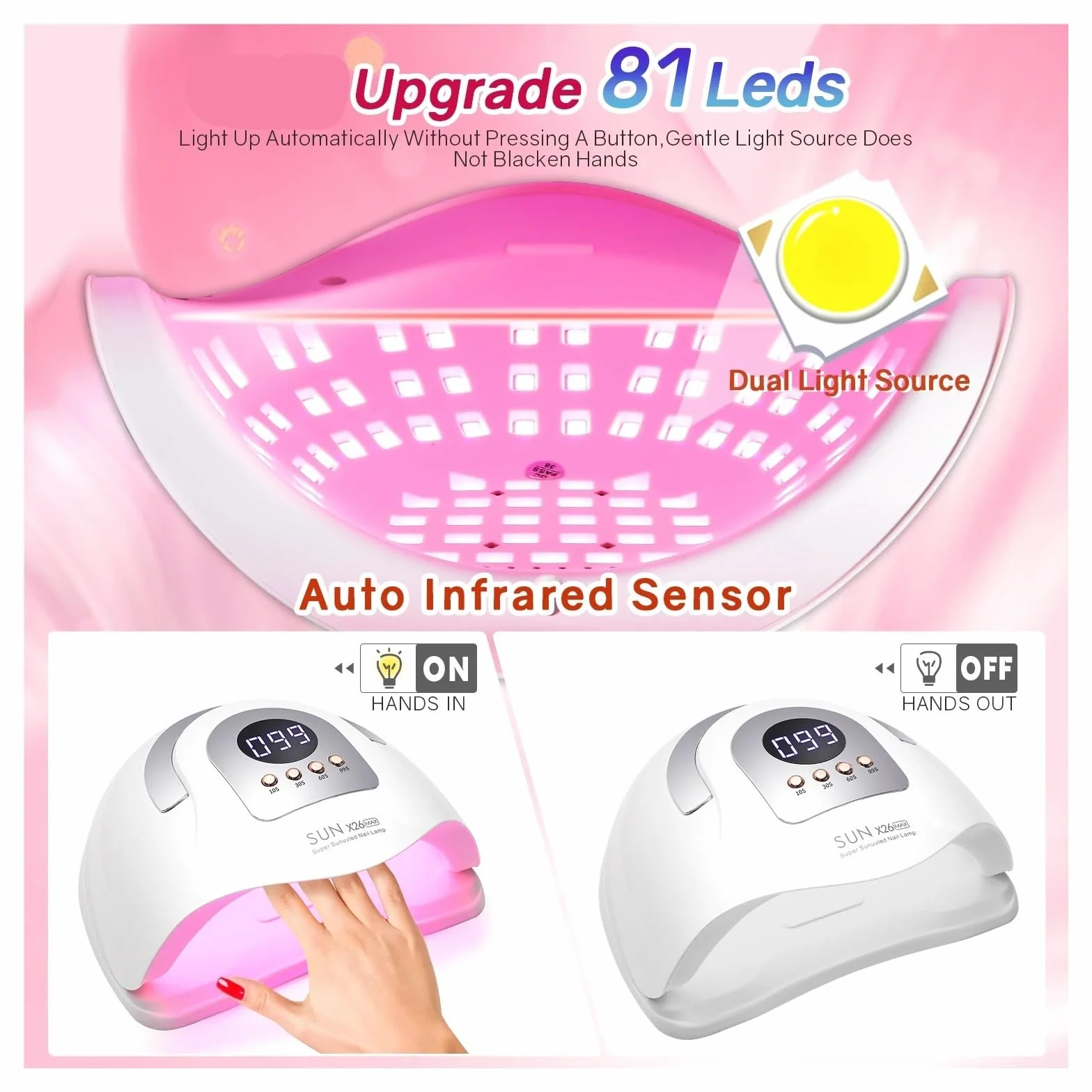 SUN X26 MAX Nail Dryer Machine 380W UV LED Lamp 81LEDS Gel Polish Curing Manicure Lamp Auto Smart Sensor