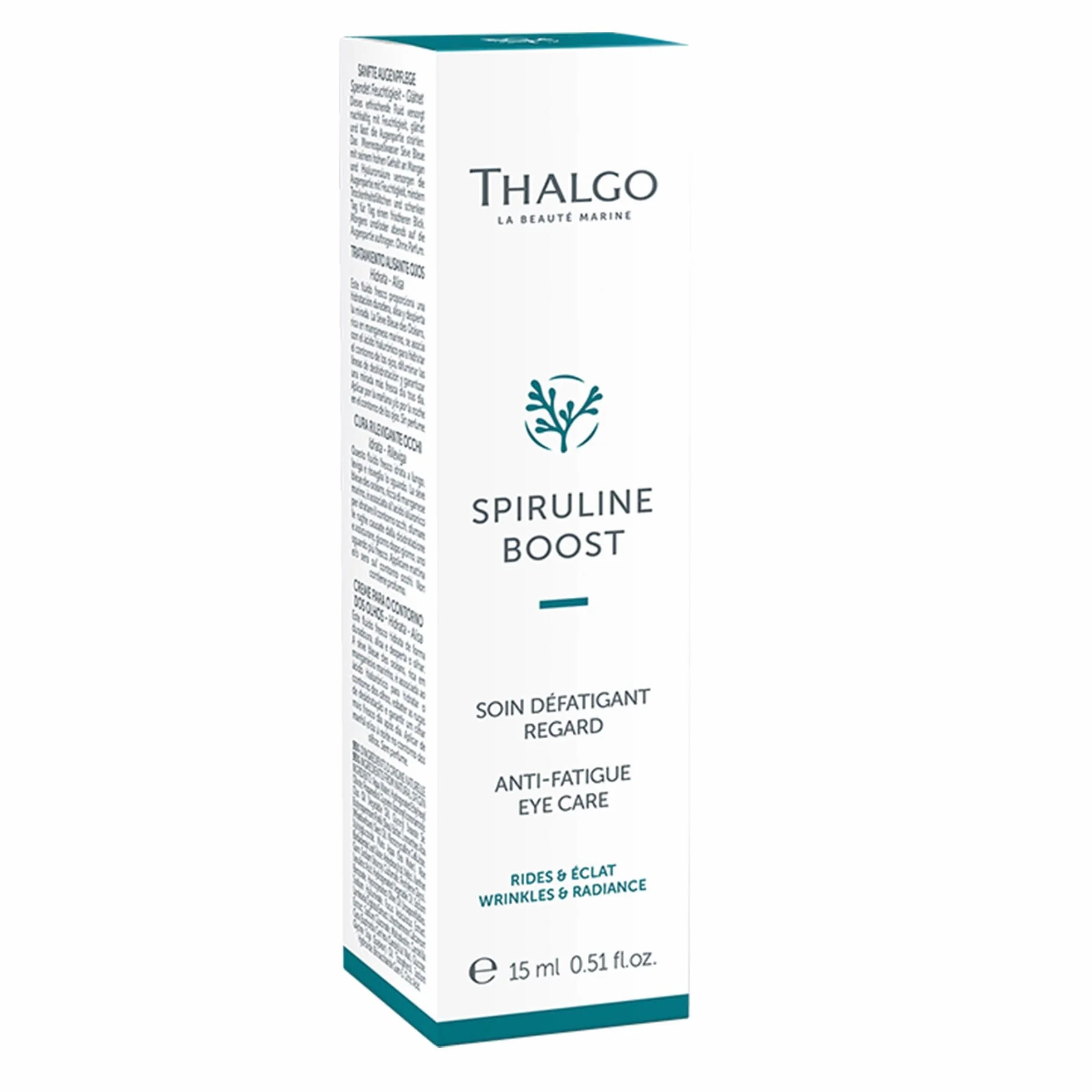 THALGO Spirulina Boost 2.0 witalizująca pielęgnacja oczu, 15 ml, ze zintegrowanymi kuleczkami chłodzącymi ze stali nierdzewnej
