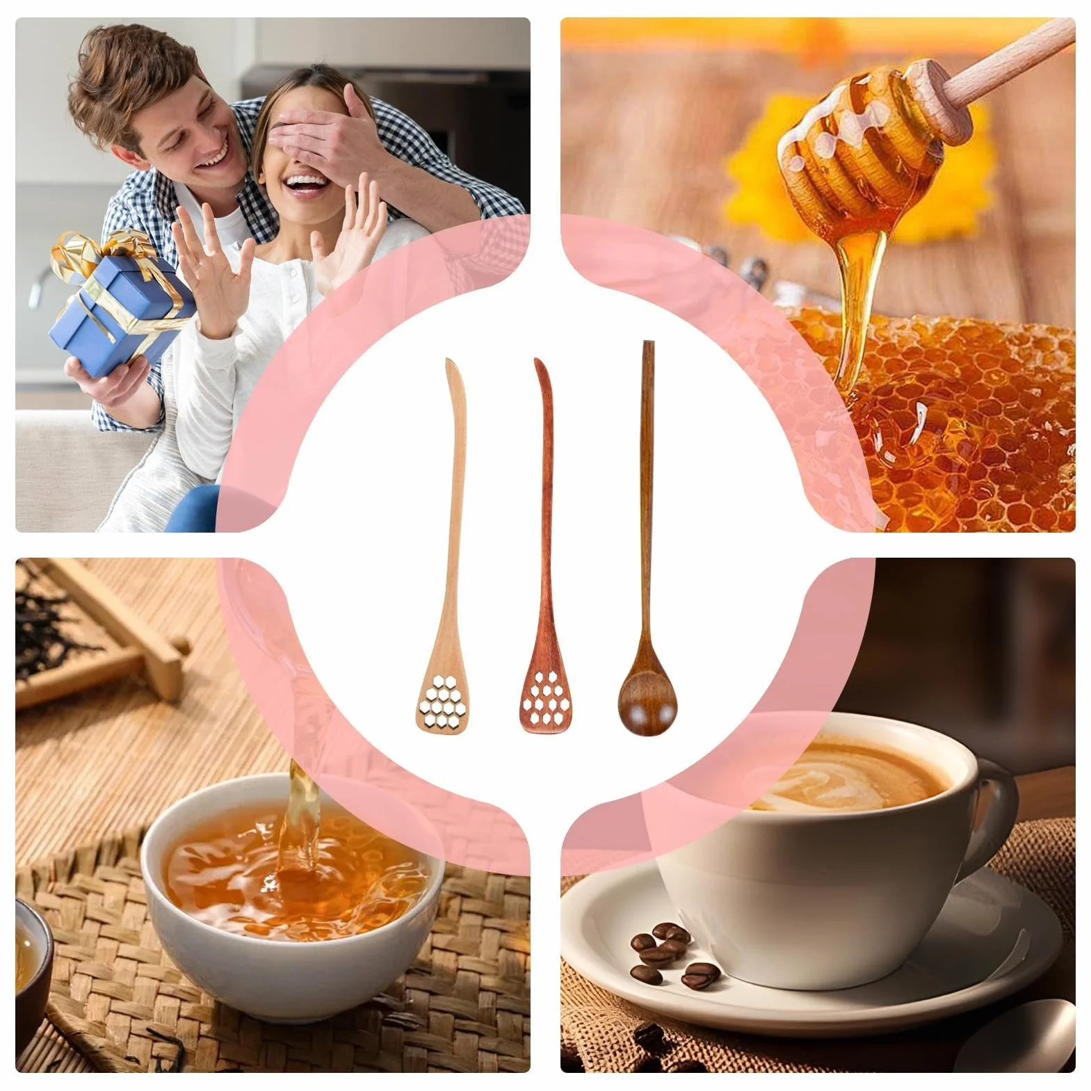 Honey Wooden Dipper, Honey Jar Spoon Stirrer Stick Long Handle, Multi Functional Honey Jar Dispense Elegant, Coffee Stirring Spoons, Long Handle Mixing Spoon, Easy To Use, Portable for Friends Family