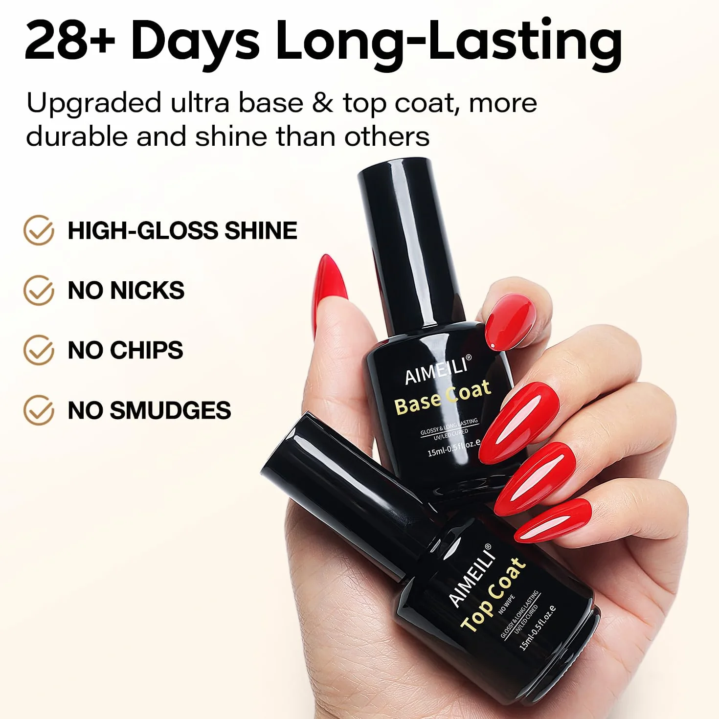 AIMEILI Ultra Shine Top Coat długotrwały podkład i lakier wierzchni, 2 x 15 ml