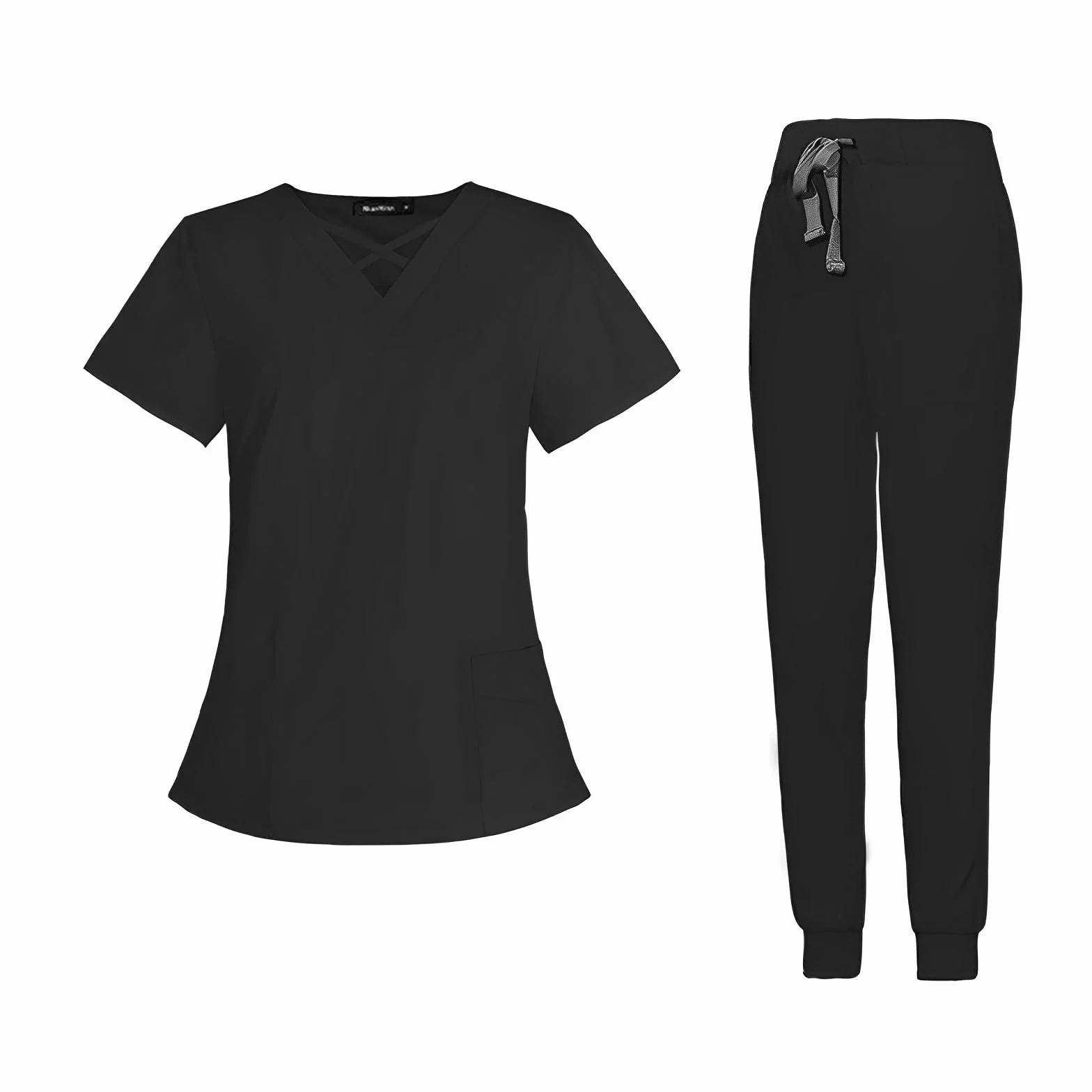 Damski strój pielęgniarski zestaw elastyczny okrągły dekolt top szybkoschnący sznurek joga jogging spodnie slim fit medyczna odzież robocza DK53