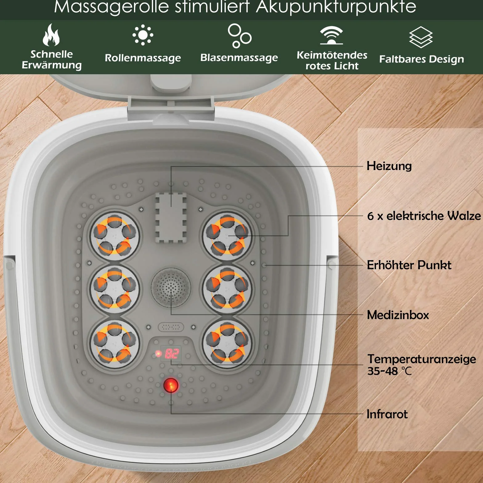 GOPLUS elektryczny masażer stóp z ogrzewaniem, pilot, timer 36-48°C, 10-60 min