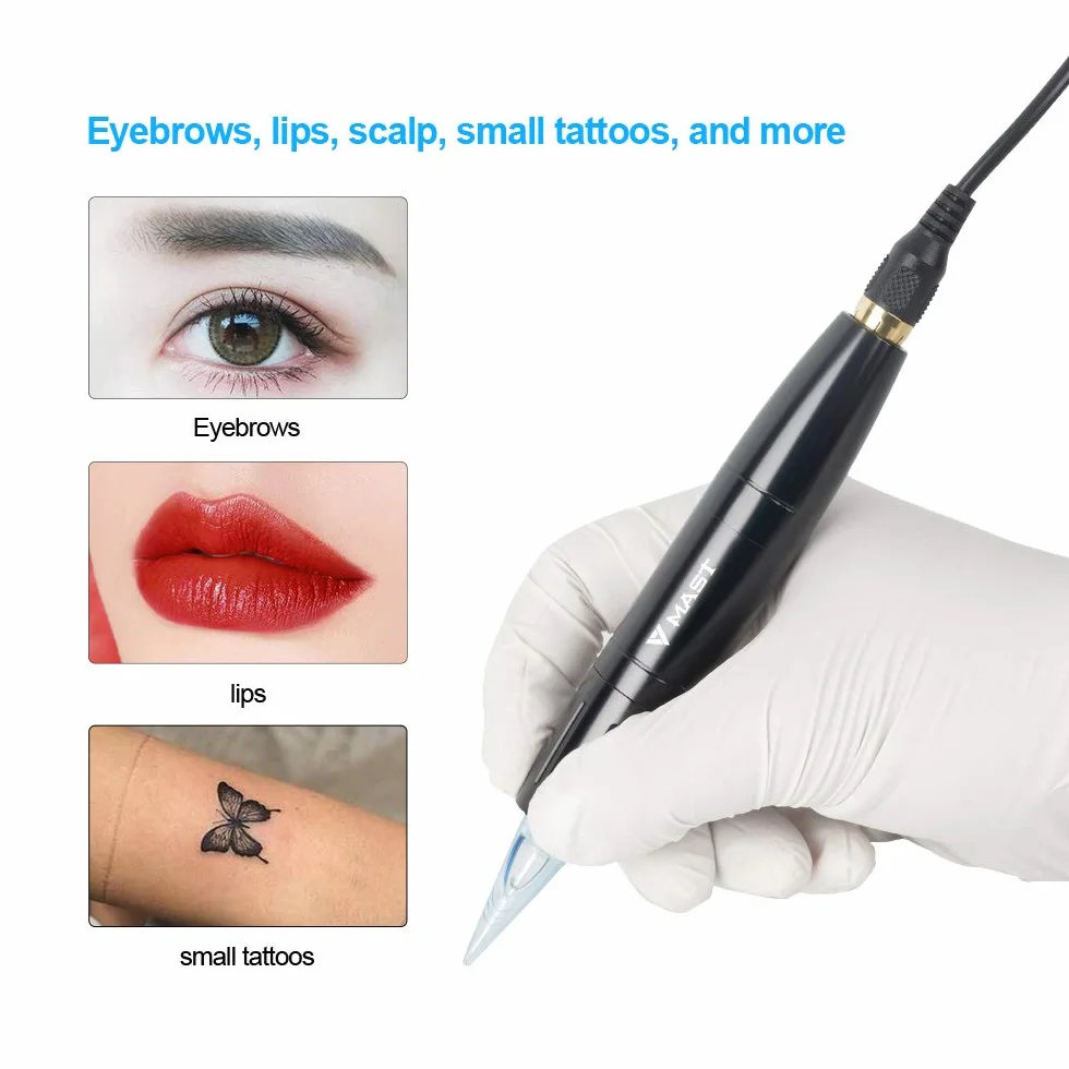 Mast Tattoo Maschine Pen Rotary Tattoo Pen Interchangeable 2.0mm and 3.0mm Stroke Microblading Pen Tattoo for Eyebrow Eyeliner Lip with RCA Cable (pink)