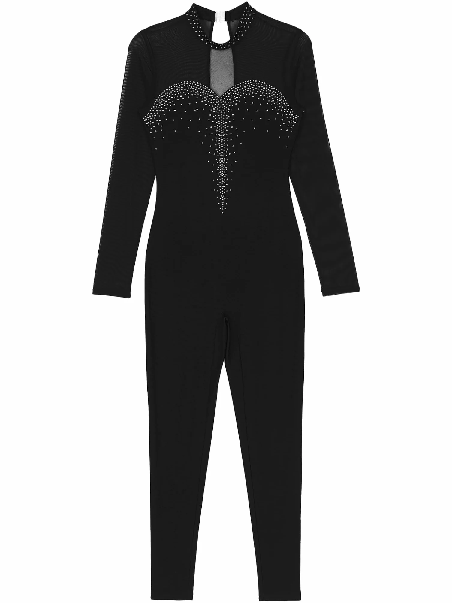 Runhomal Damski trykot do tańca cyrkonie z długim rękawem kombinezon do tańca baletowego legginsy gimnastyka strój łyżwiarstwa figurowego S-XXL