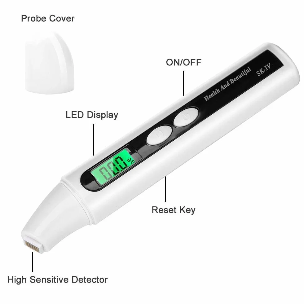Cyfrowy czujnik wilgotności skóry przenośny analizator zawartości oleju do twarzy wyświetlacz LCD tester pielęgnacji skóry wykrywacz pielęgnacji twarzy (biały)