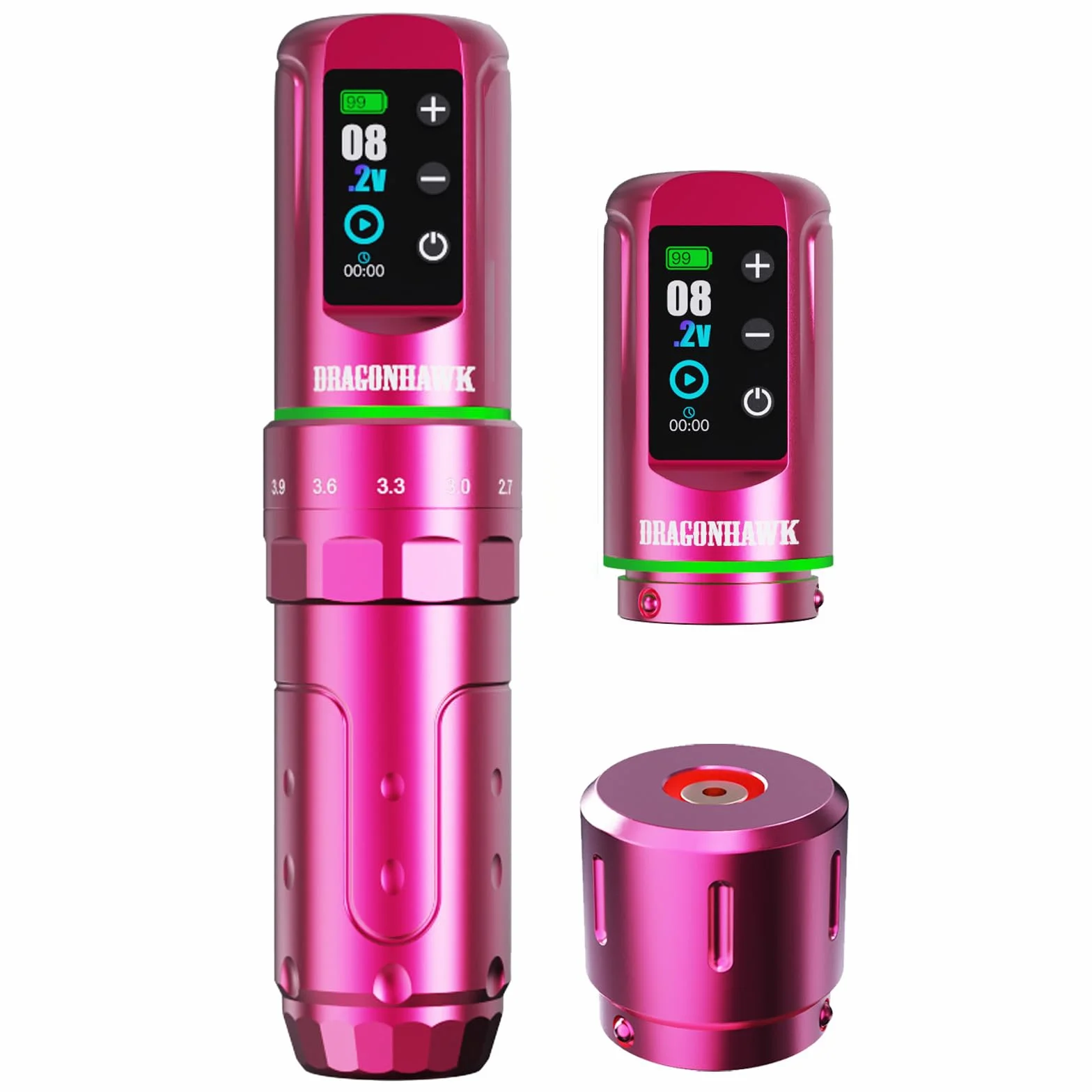 Dragonhawk L3 bezprzewodowy pistolet do tatuażu, obrotowy długopis, mocny silnik do tatuażu Mcore-L, 7 uderzeń, długość 2 baterie, zasilacz 2000 mAh, kolor różowy, dla profesjonalnych artystów, kolor różowy