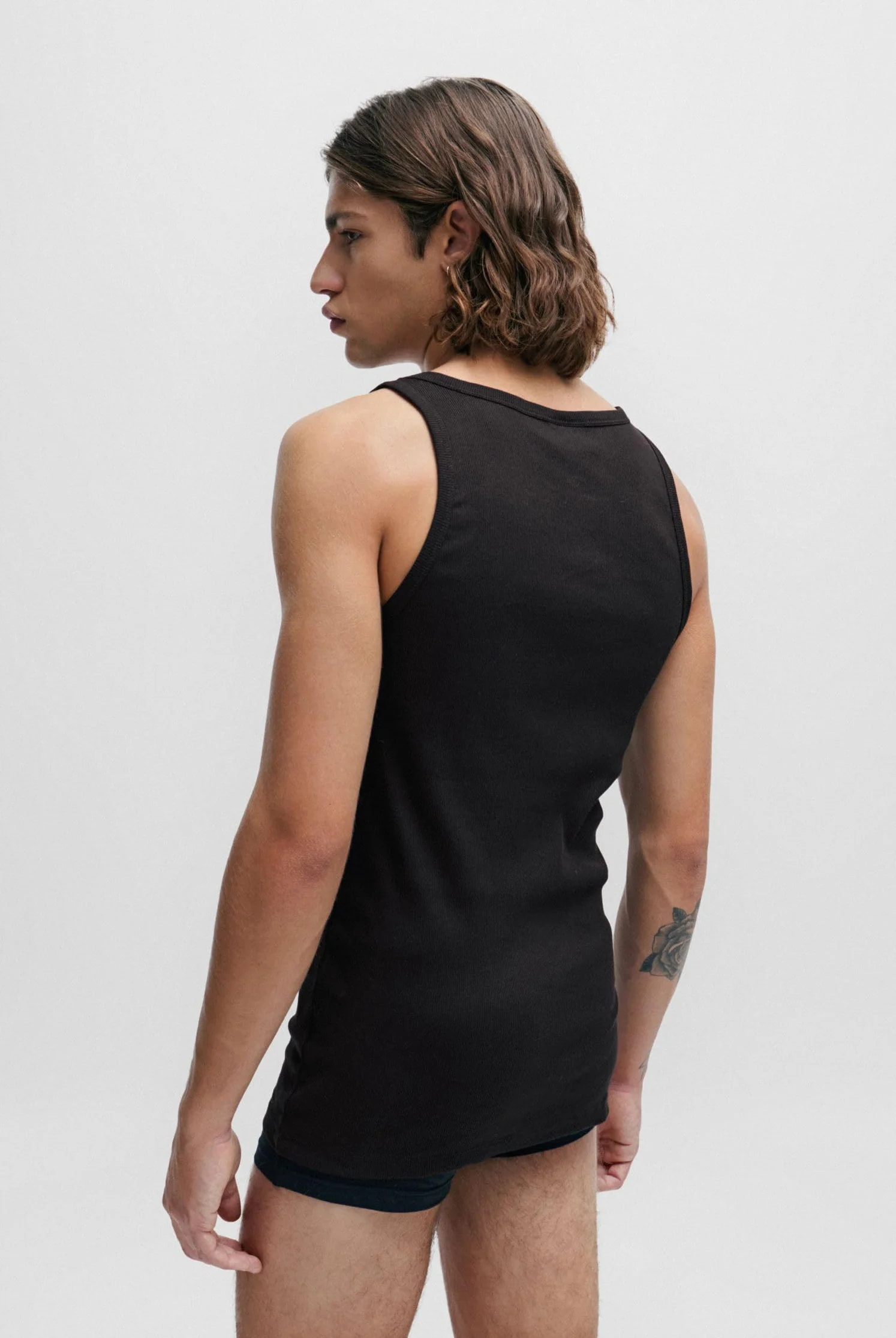 HUGO Męski tank top dwupak dwupak rozciągliwej bawełny bielizna kamizelki z logo, Nowy - czarny 1, XXL