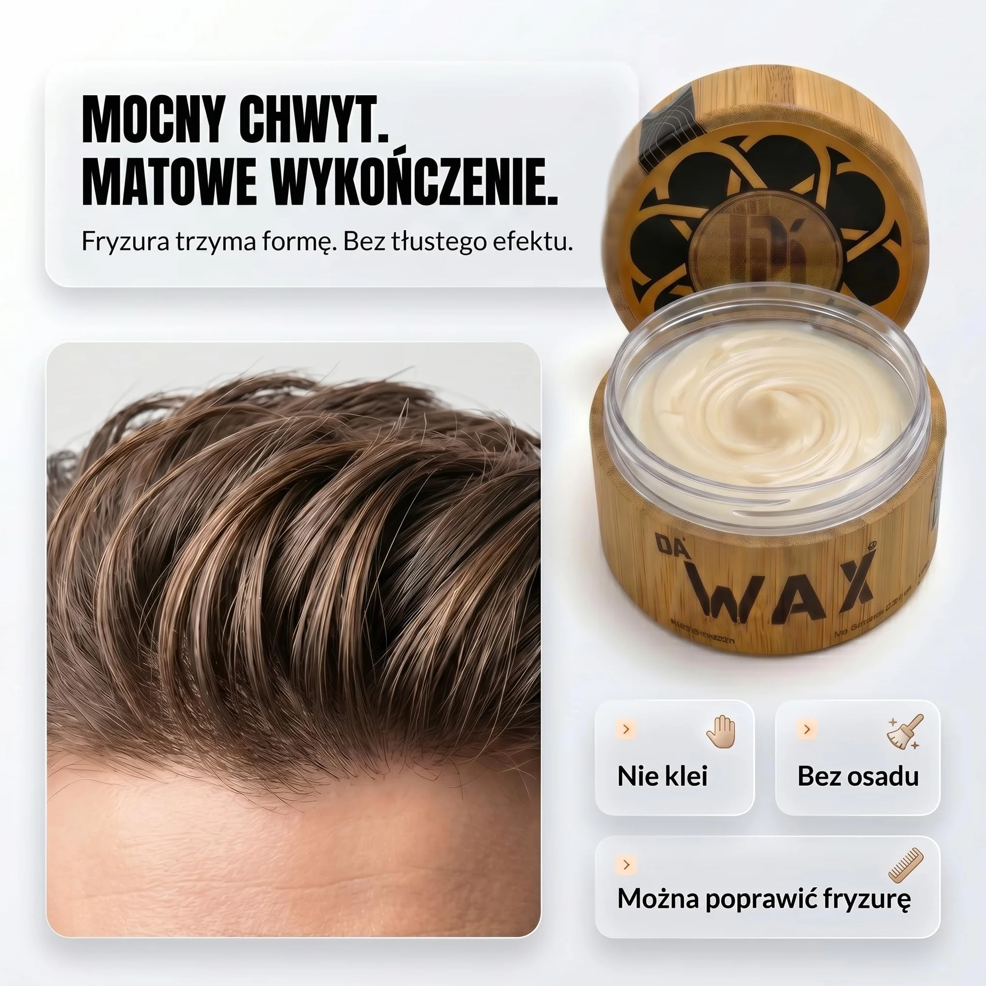 Da'Dude Da Wax 100 ml – Matowy Wosk do Włosów dla Mężczyzn – Mocny Utrwalacz do Stylizacji – Bezalkoholowy