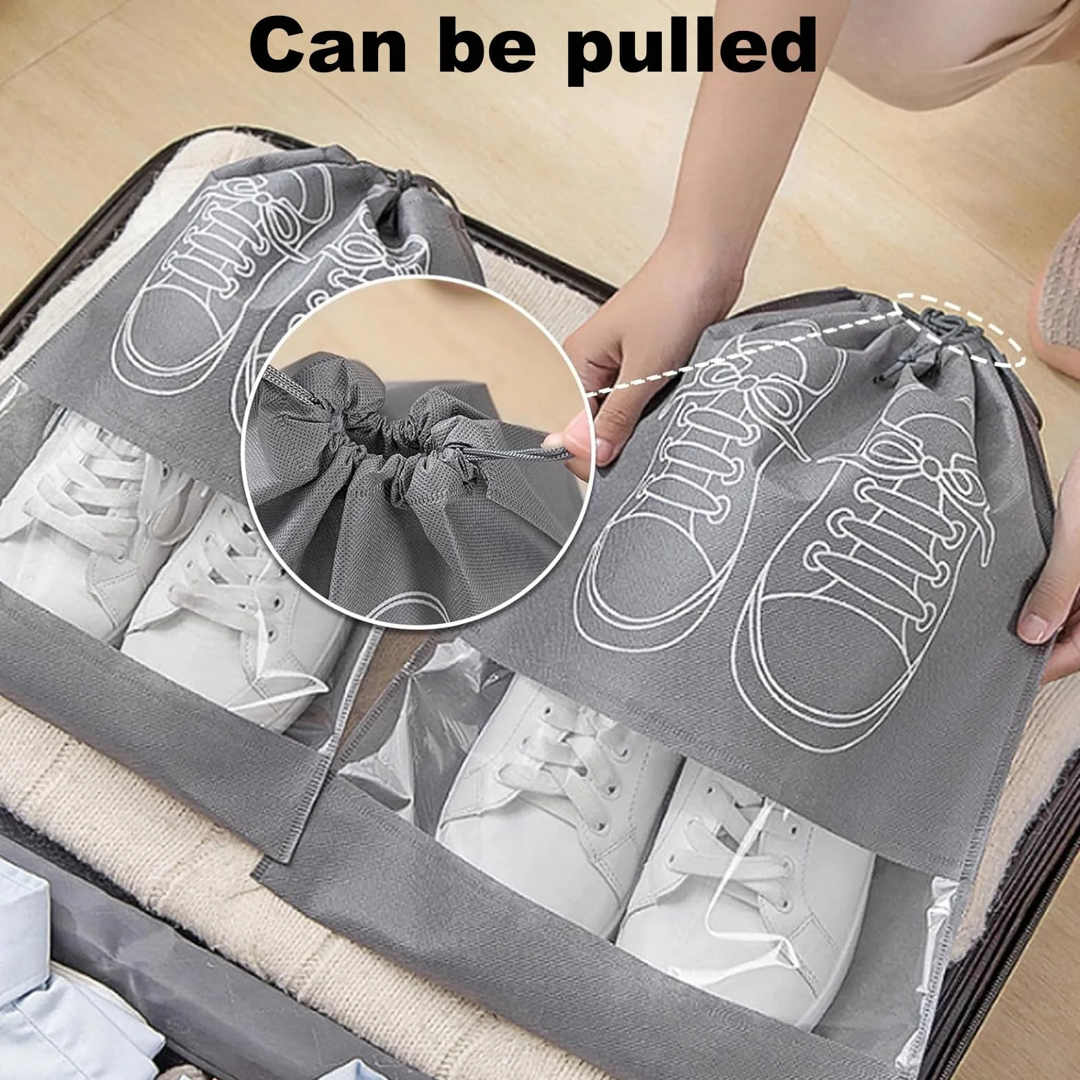 Jimkply worki na buty z okienkiem, 10 sztuk, pyłoszczelne torby na buty ze sznurkiem, przenośne akcesoria podróżne do uprawiania sportu, na kemping i do przechowywania butów
