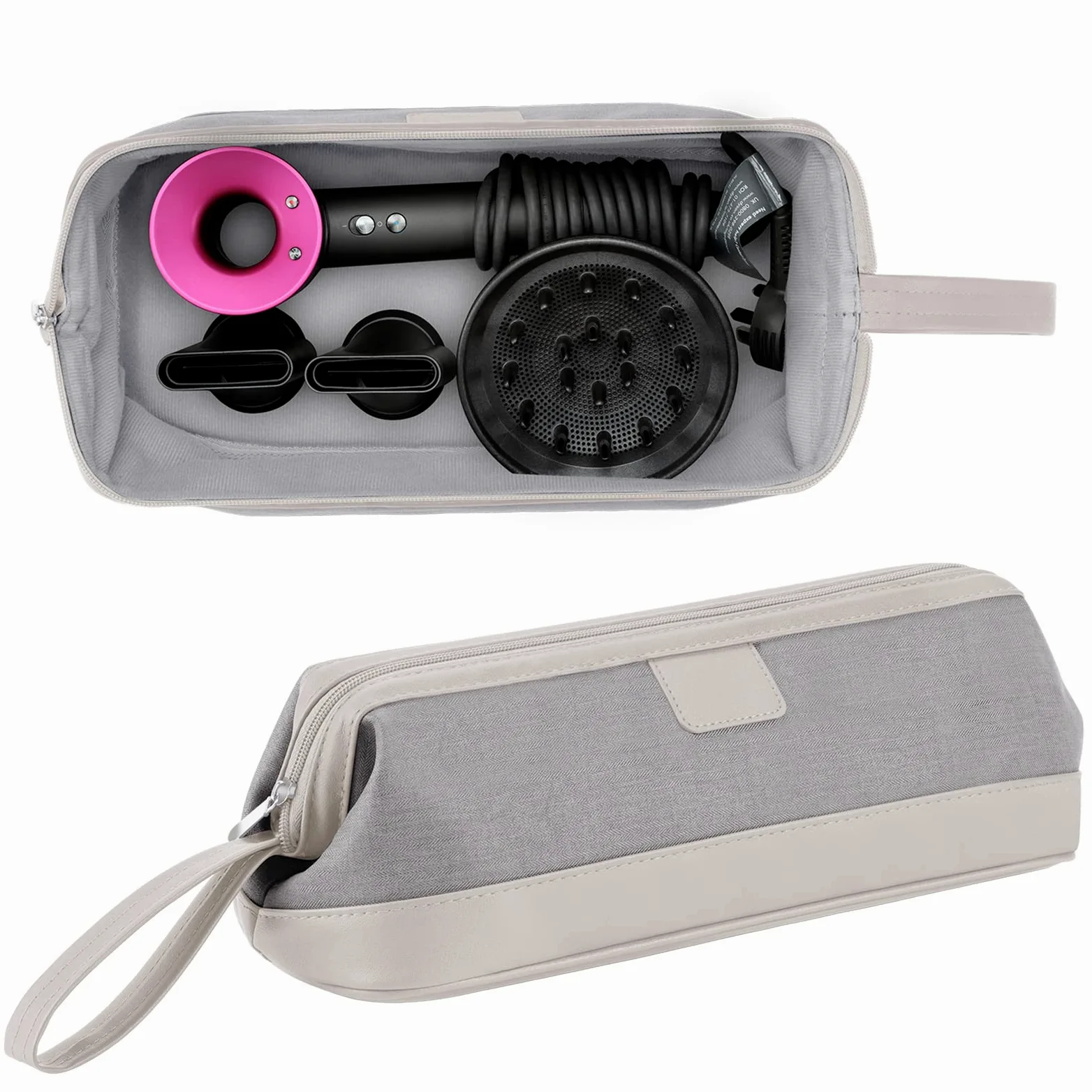 Kyrio Uniwersalna torba na suszarkę do włosów z zamkiem błyskawicznym, kompatybilna z Dyson Supersonic, Airwrap, akcesoriami, torbą podróżną do kosmetyków (szary)