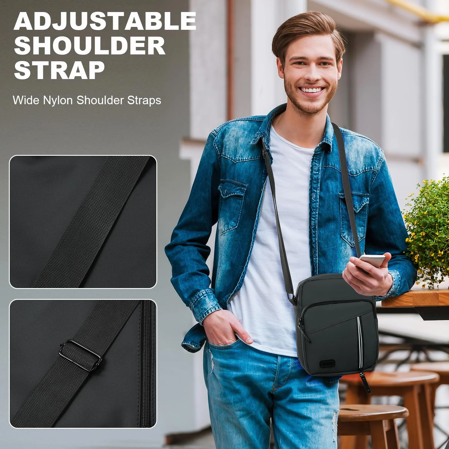 Aucuu Torba na ramię dla mężczyzn, wodoszczelna torba męska do zawieszenia, torba listonoszka z wieloma kieszeniami, torba na telefon komórkowy, torba crossbody na co dzień, do pracy i podróży