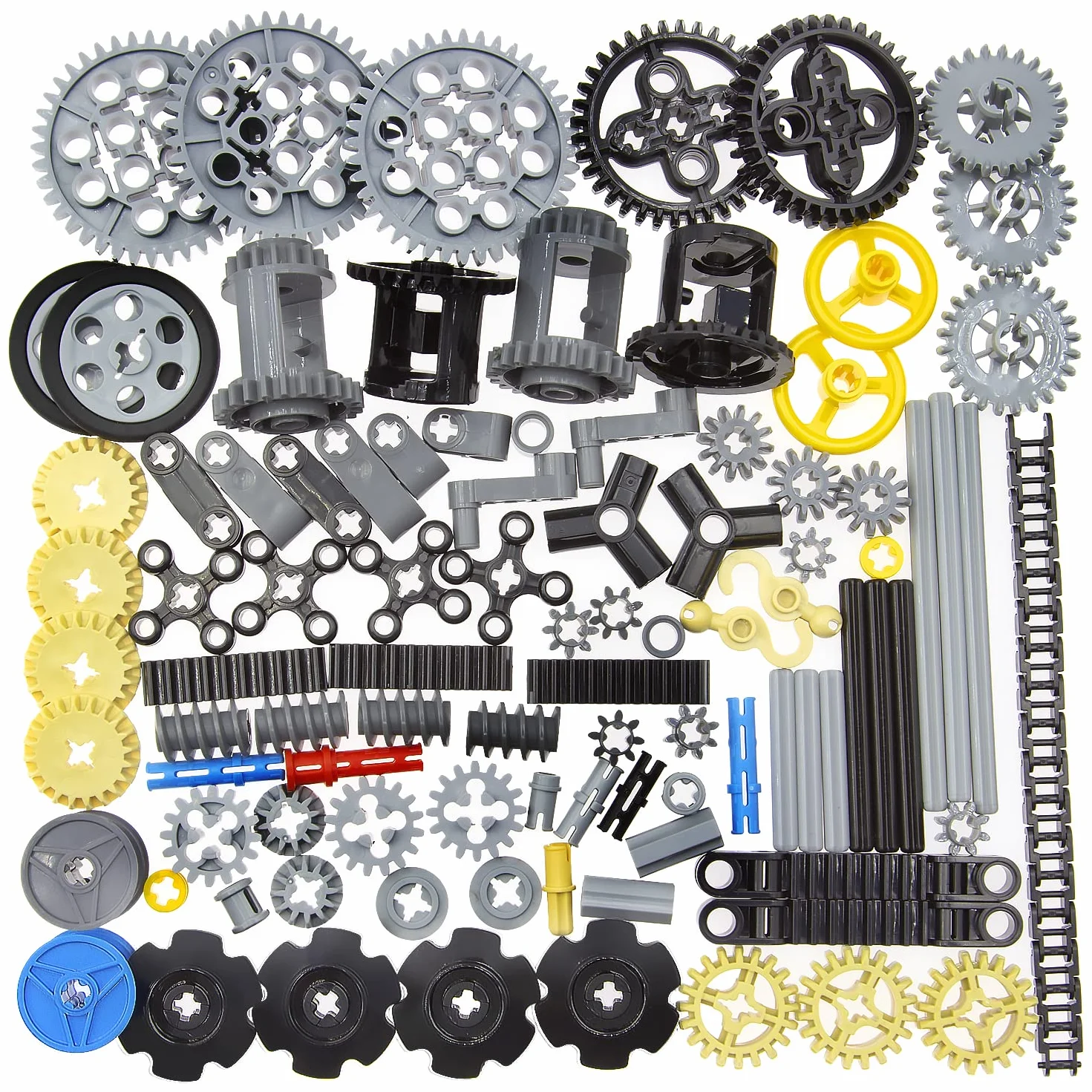 ASTEM 100+PCS Technic Koła zębate i osie kompatybilne z zestawami Lego Technic, Gears-Rack (Gears-Pins-Axles Differential New) do budowy samochodów Zestawy akcesoriów do klocków (losowy kolor)