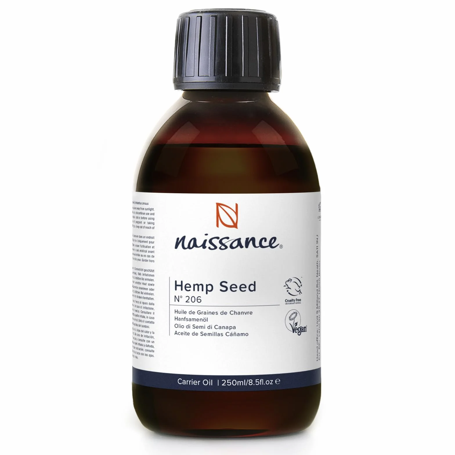Naissance Olej z Nasion Konopi Sativa (nr 206) - 250ml - Naturalny Olejek Konopny do Pielęgnacji Ciała, Twarzy, Skóry, Włosów - Olej Nośny