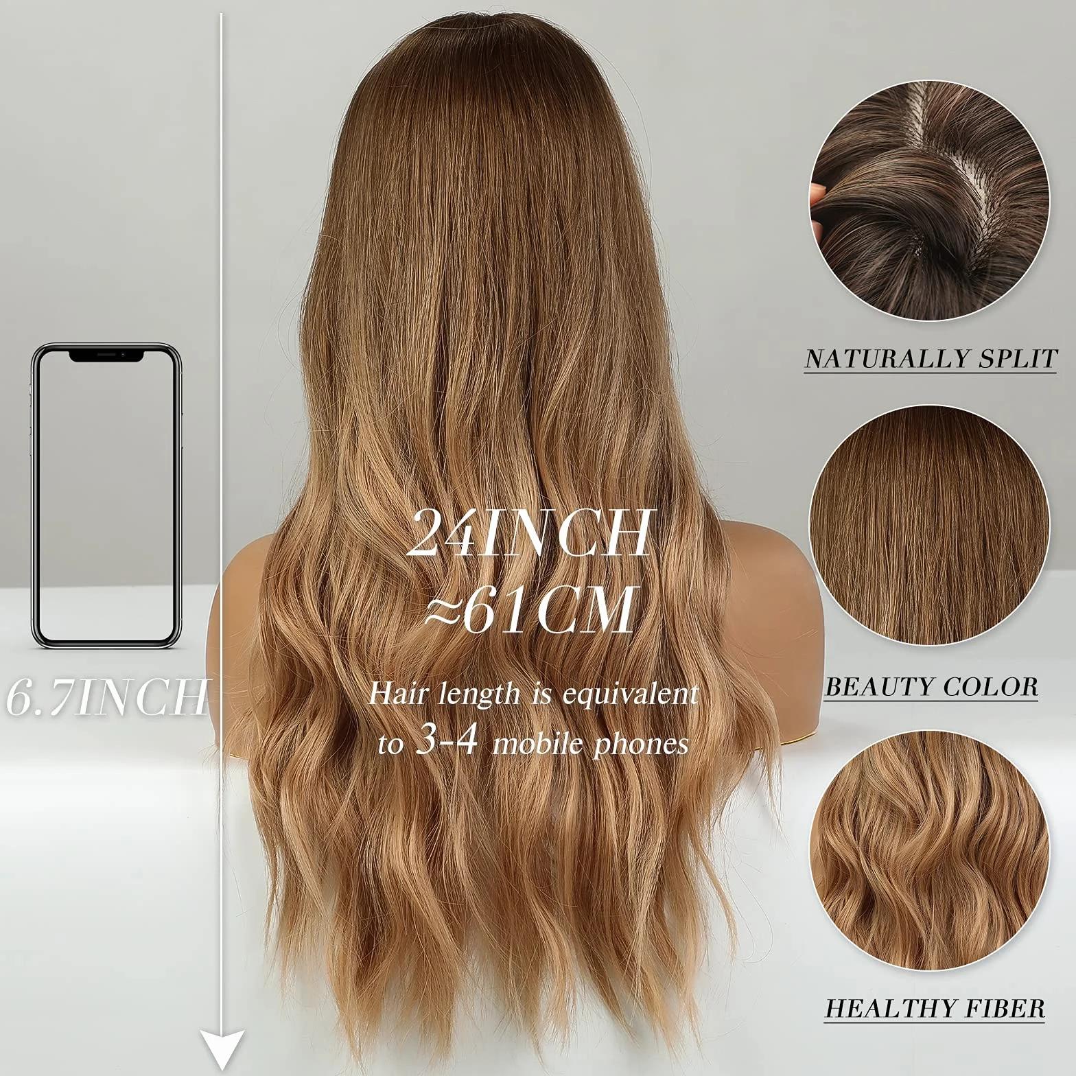 HAIRCUBE Długa Kręcona Peruka Damska 61 cm Brązowa Syntetyczna