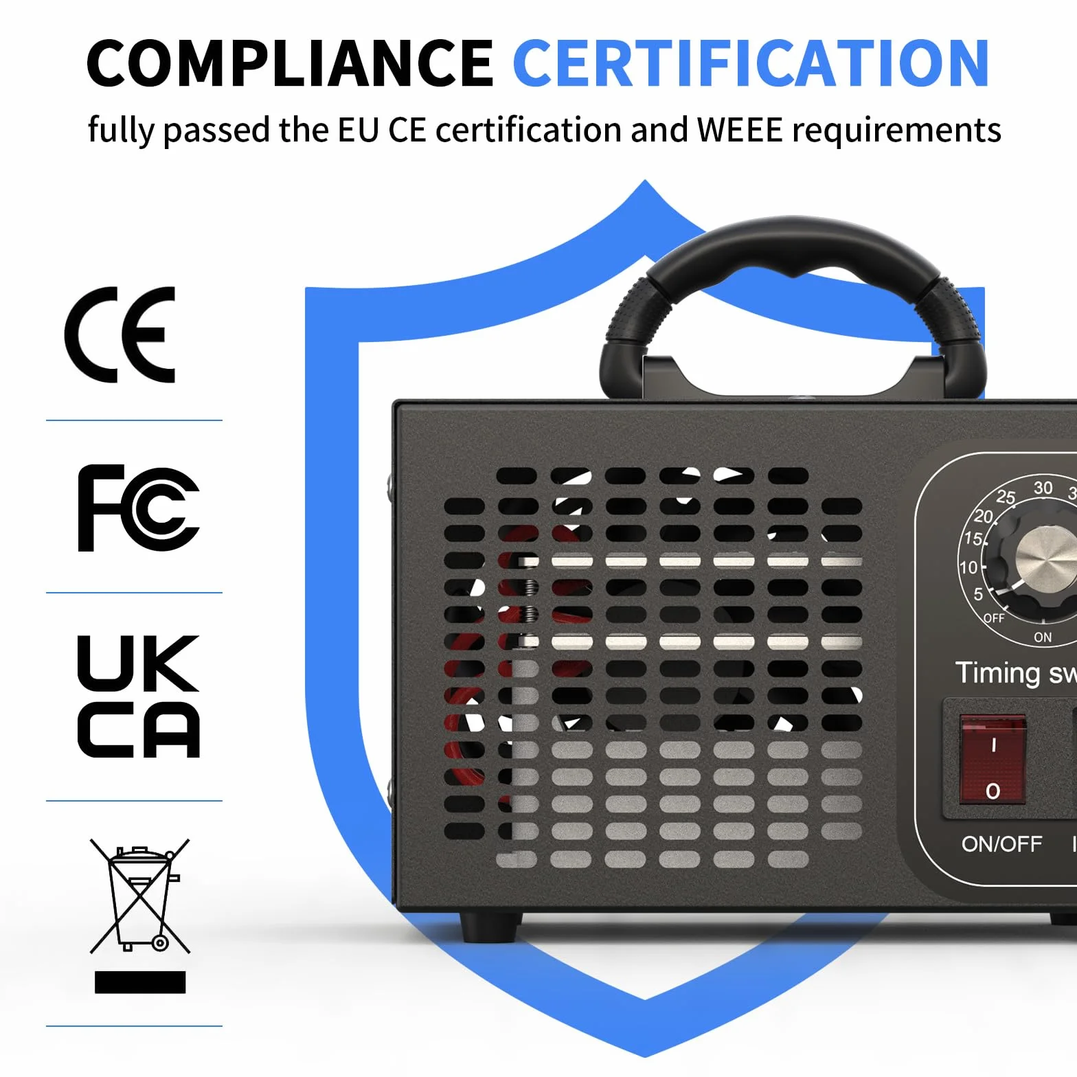 Generator ozonu 60 000 mg/h, ozonator O3, oczyszczacz powietrza z timerem do 60 min, do dezynfekcji klimatu, do samochodu, kolor czarny