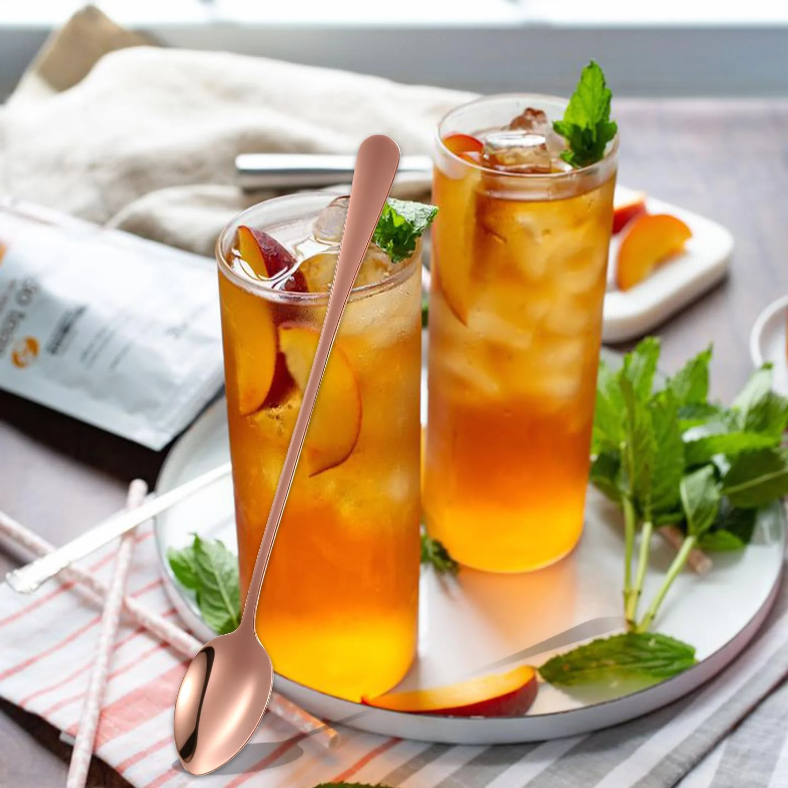 5 sztuk łyżeczek do lodów ze stali nierdzewnej, długie 19,5 cm, łyżeczka do lodów, łyżeczki do herbaty, łyżeczki deserowe, łyżeczki do longdrinków z długim uchwytem, łyżeczki do kawy latte