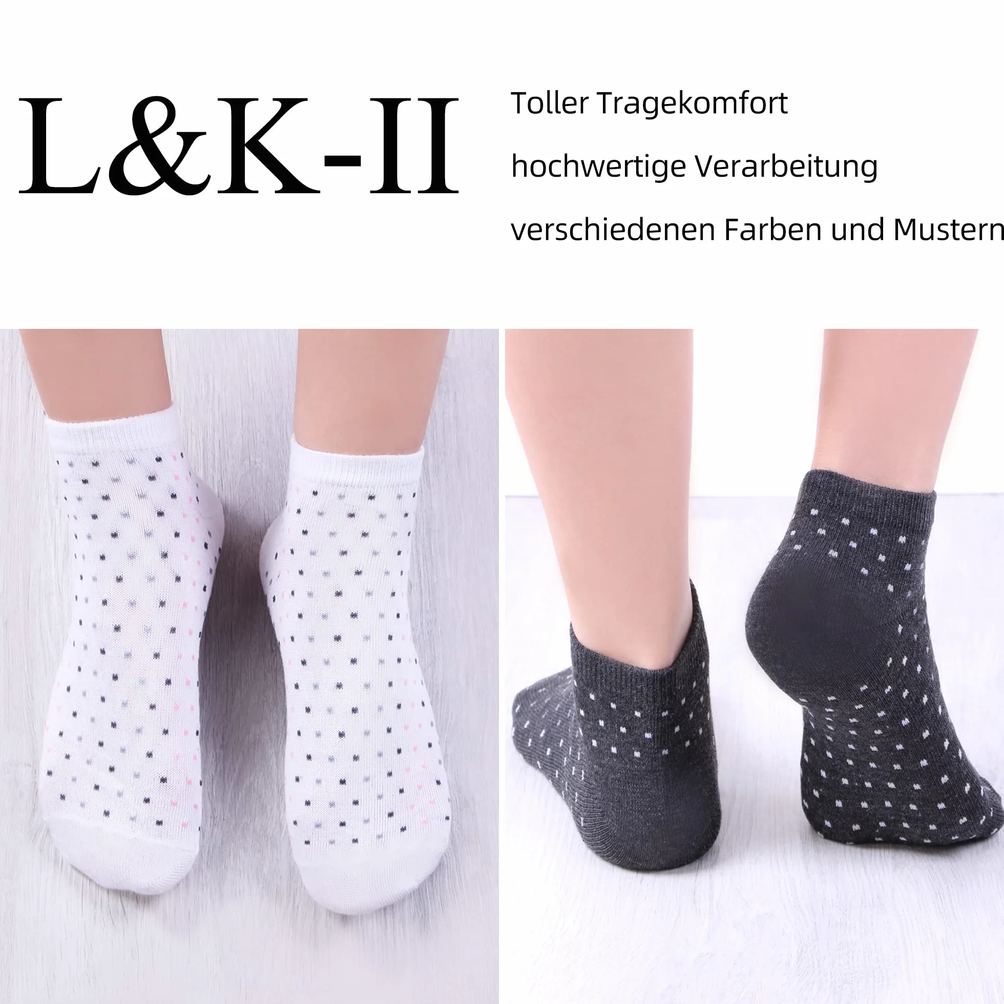 L&K-II damskie krótkie skarpetki sportowe skarpet do sneakersów 10/12 par skarpetki tenisówki jednokolorowe letnie 92220