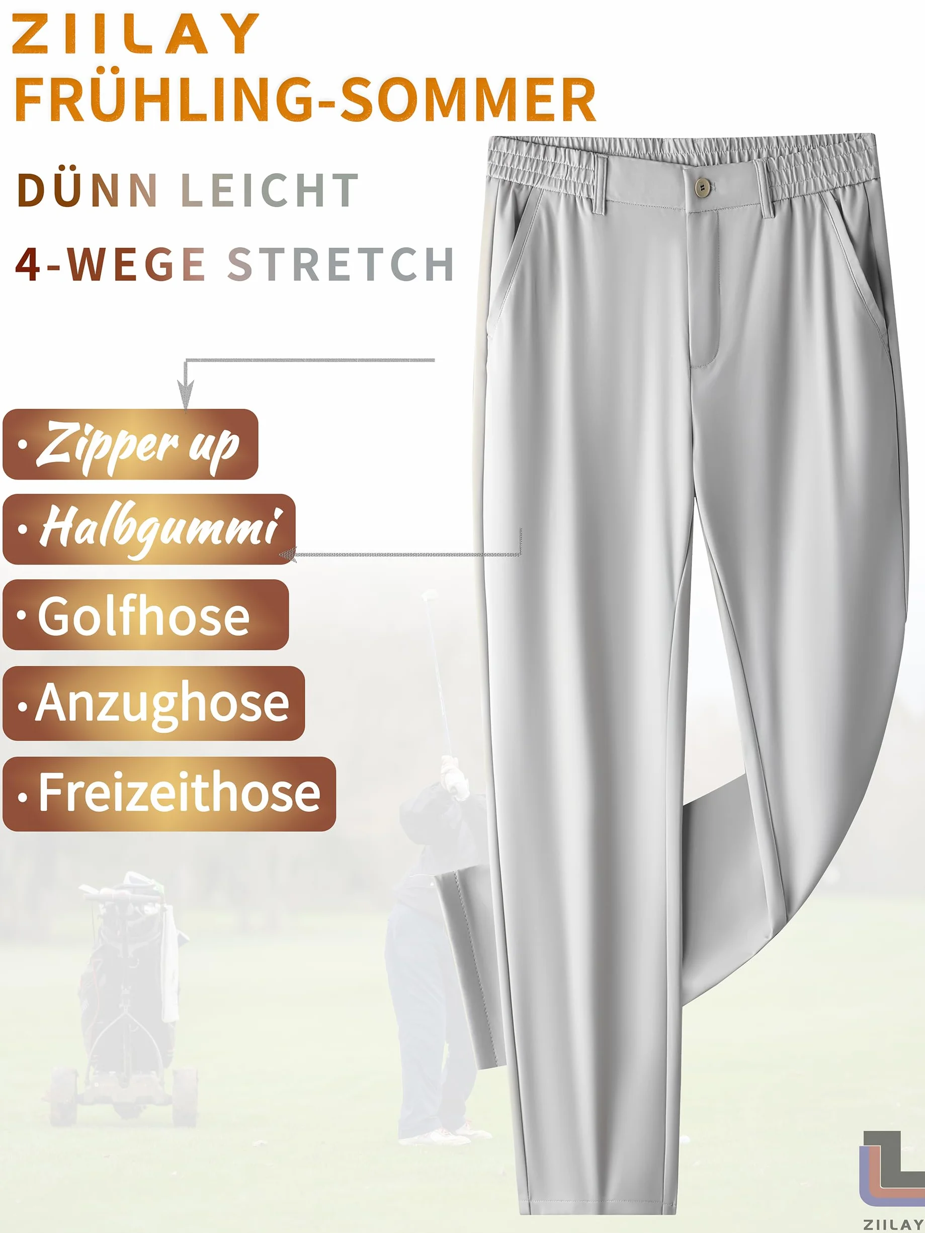 Męskie spodnie golfowe, długie spodnie do biegania, spodnie sportowe, dresowe, materiał super rozciągliwy, 8363b srebrno-szary, 42W / 31L