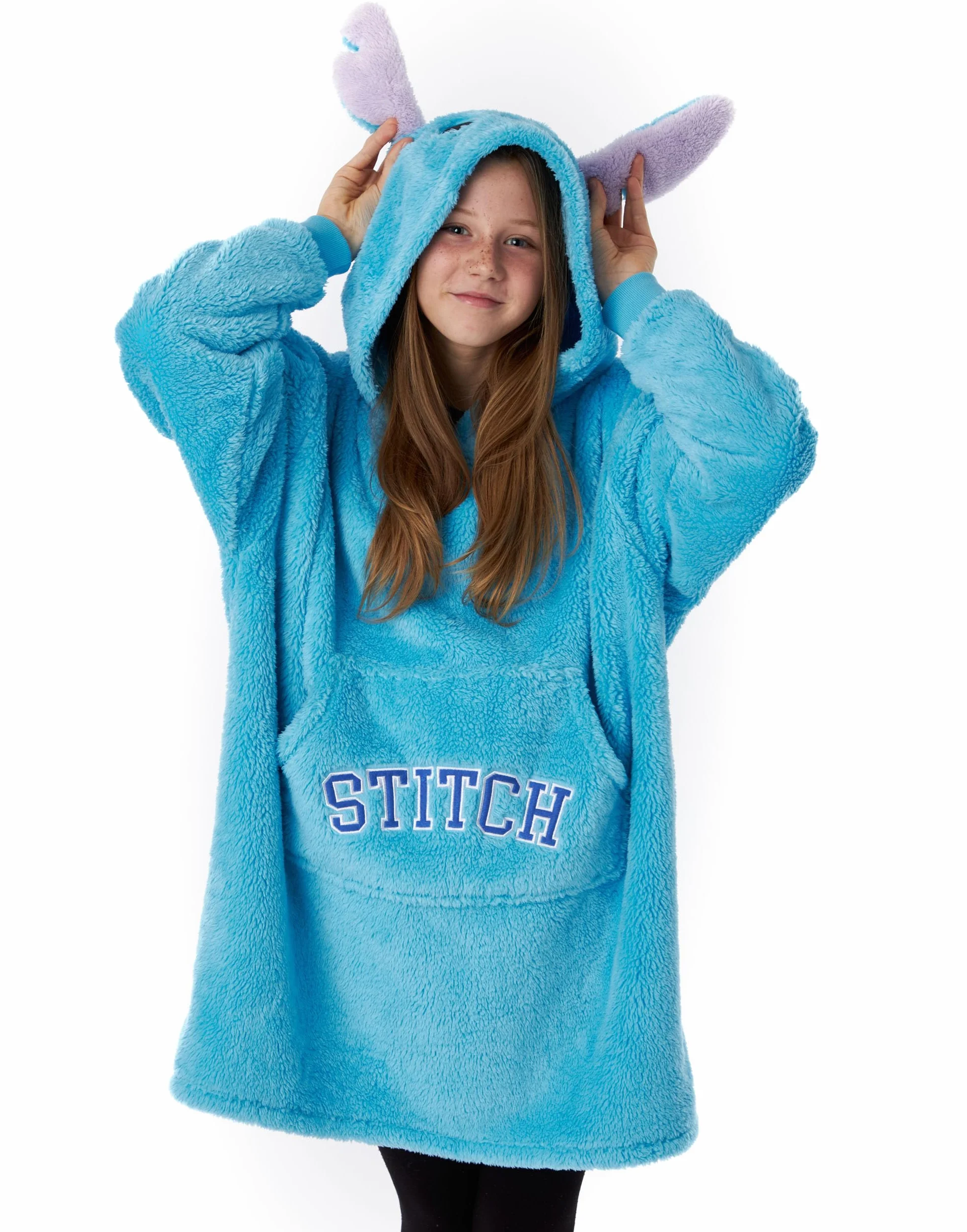 Disney Lilo & Stitch Przenośny koc Dziewczyny w kolorze niebieskim | Bluza z kapturem dla dzieci | Ciężki sweter z ciepłą i przytulną odzież domową | Prezent na towary z filmu animowanego