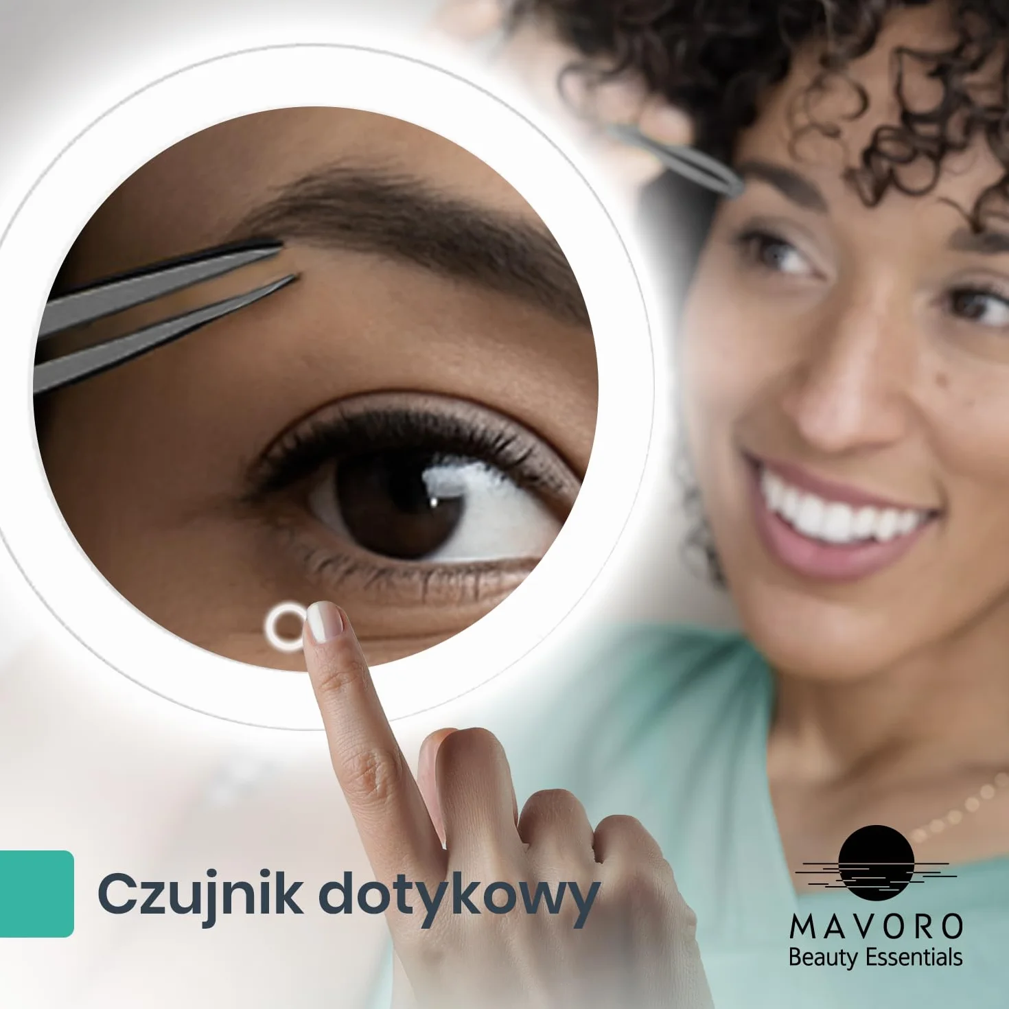 Mavoro Lustro powiększające LED 17.3 cm z 3 mocnymi przyssawkami, 10-krotne powiększenie, przenośne, podświetlane, podróżne lusterko do makijażu i kosmetyczne ze światłem, 10 x akumulator USB-C