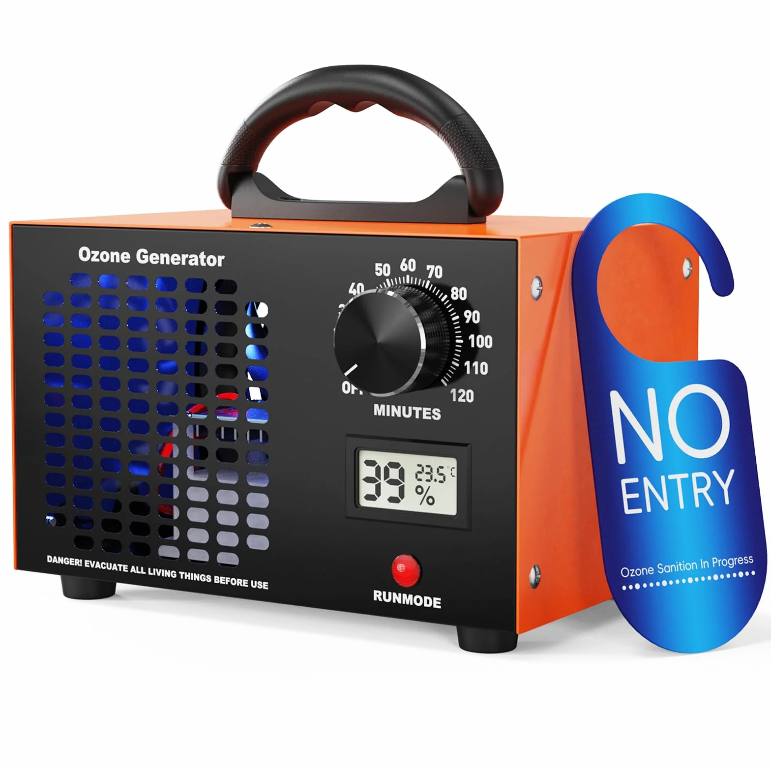 Generator ozonu 120000 mg/h – Przenośny oczyszczacz powietrza 2-w-1 z timerem 120 min, wyświetlaczem temperatury i wilgotności, przemysłowy ozonator O3 do samochodu, mieszkania, hotelu, kuchni, elimi