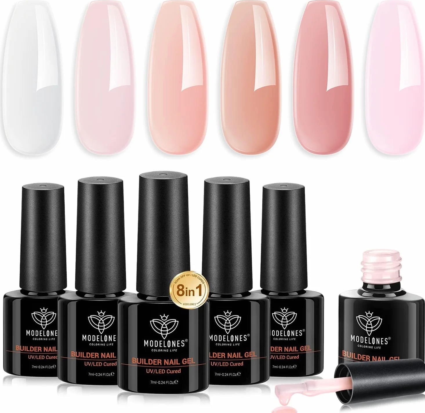 modelones 8 w 1 żel do Budowy Paznokci UV, Zestaw Gummy Base Pose Americaine, Półtrwały Lakier Hybrydowy UV, Kapsułki i Przedłużki do Manicure