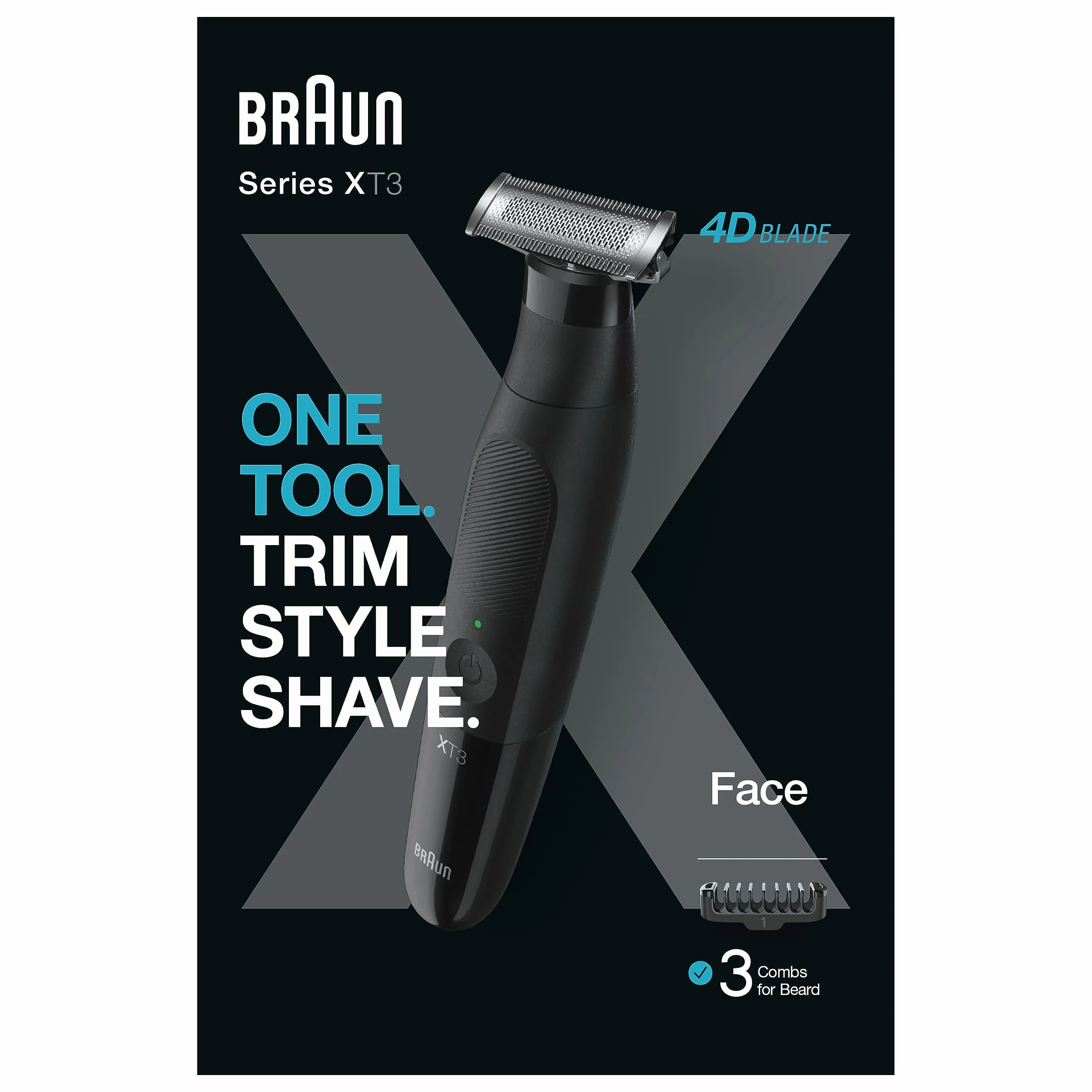 Braun Series X, hybrydowy elektryczny męski trymer do brody i golarka do ciała, Ostrze 4D, SkinShield, wodoodporny, bezprzewodowy XT3100