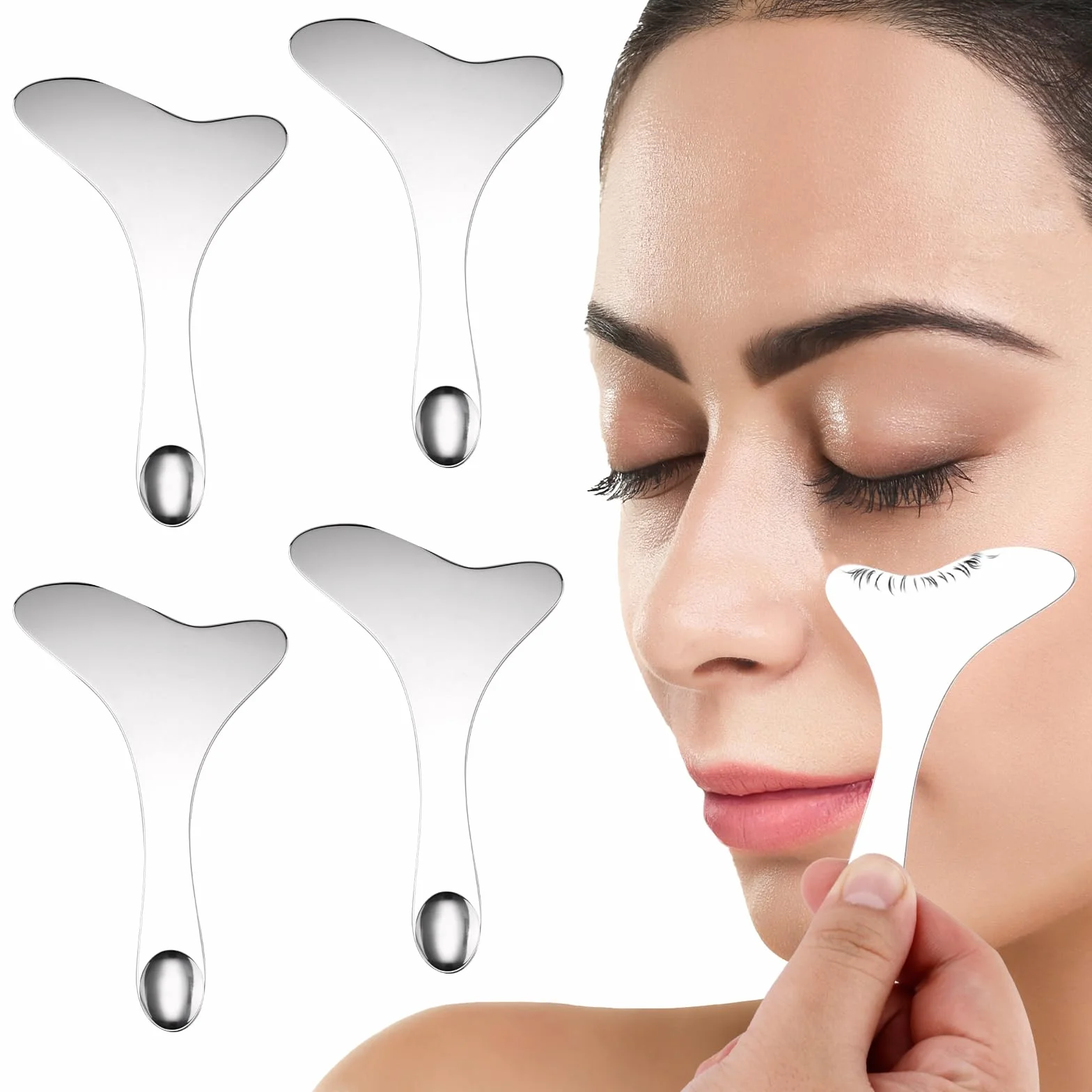 BOXOB 4szt Szablon do Eyelinera ze Stali Nierdzewnej 304, Pomocniczy Przewodnik Eyelinera Wielofunkcyjna Osłona Tuszu do Rzęs Cieni Powiek i Aplikator Rzęs Szybki Szablon Makijażu Oczu