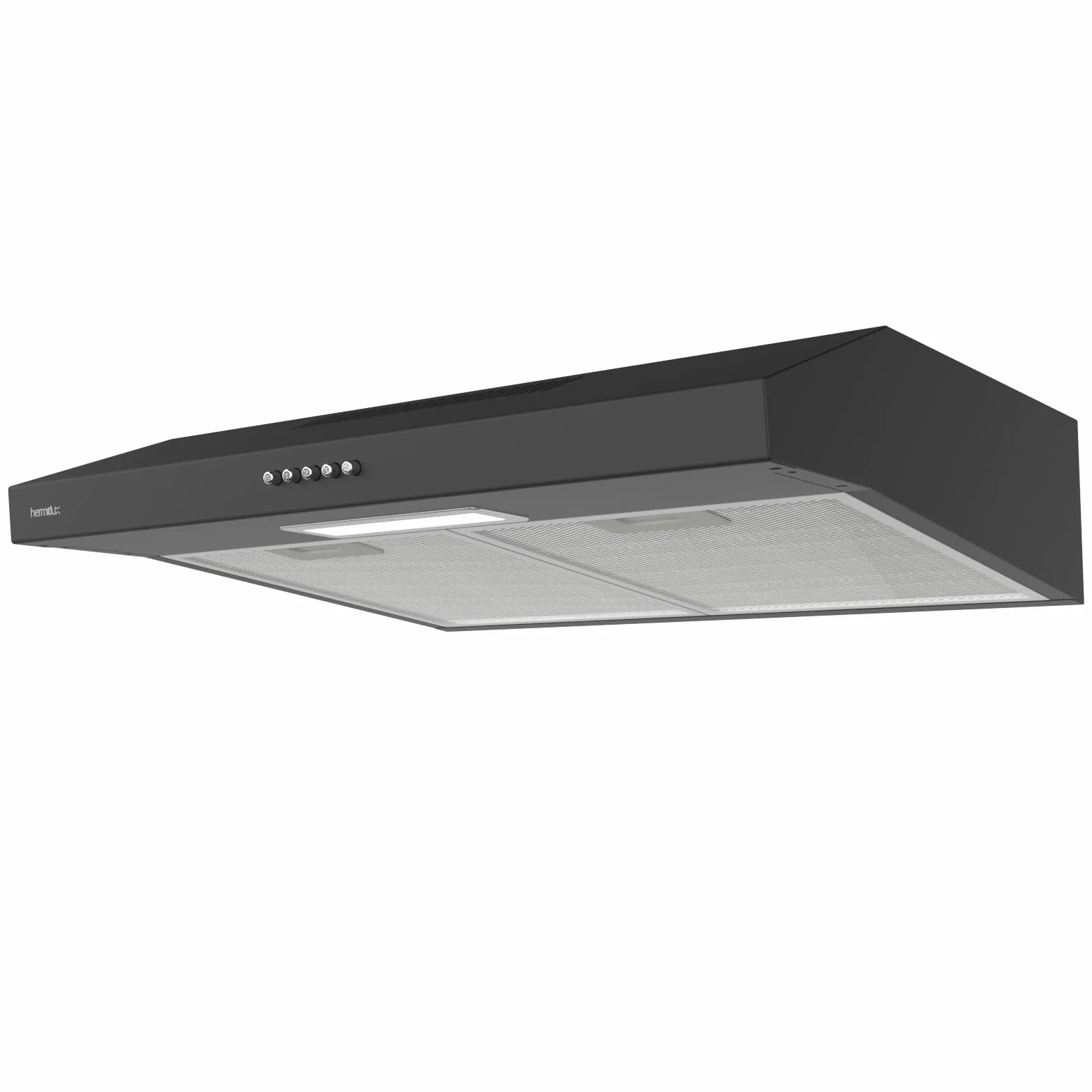 Hermitlux Okap kuchenny do zabudowy 60 cm, powietrze wylotowe i obiegowe, 3 poziomy mocy, przepływ powietrza 360 m³/h, filtr węglowy, czarny
