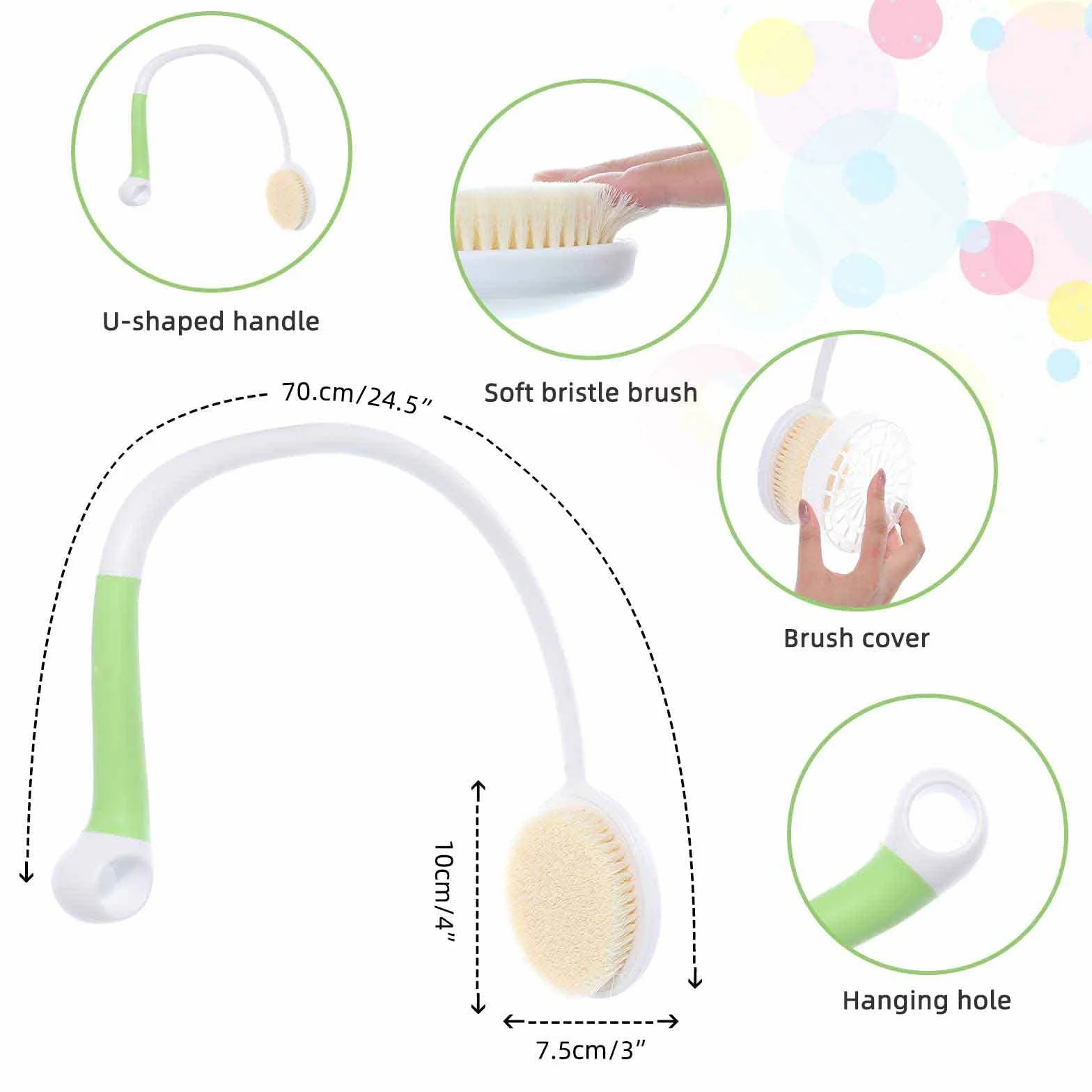 Szczotka z długim uchwytem, ergonomiczna, miękka szczotka do wszystkich części ciała do wszystkich rodzajów skóry, delikatne złuszczanie, poprawia zdrowie skóry
