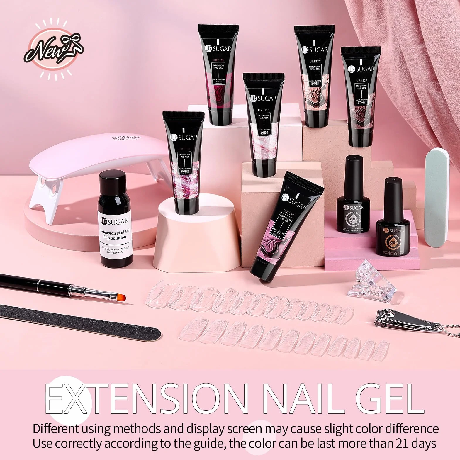 UR SUGAR Zestaw startowy Polygel z lampą UV, zestaw 6 kolorów żelu do paznokci, różowy brokatowy zestaw żelu do paznokci, zestaw startowy do paznokci żelowych, zestaw do przedłużania paznokci z