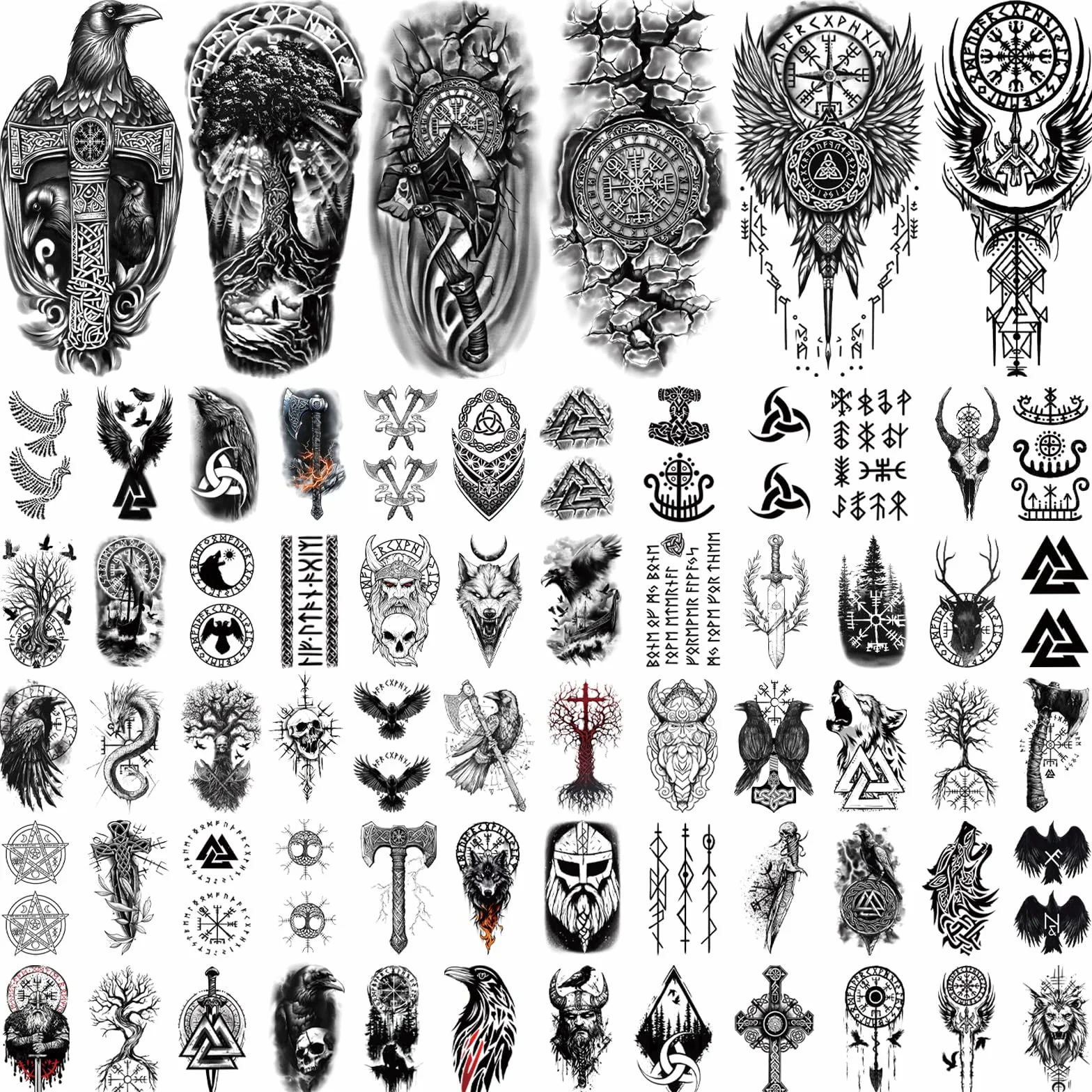 77 arkuszy tymczasowych tatuaży wikingów dla dorosłych dzieci, plemienny totem wikingów piratów sztuczne tatuaże, nordyckie celtyckie naklejki na rękaw dla kobiet mężczyzn