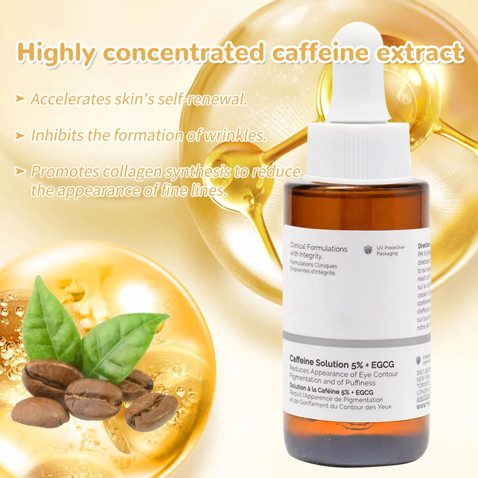 Roztwór kofeiny 5% + EGCG, 30 ml serum do oczu z kofeiną, serum do oczu, roztwór kofeiny 5% + EGCG, serum do oczu przeciwko obrążkom i opuchliźnie, serum do oczu z kofeiną dla kobiet i mężczyzn