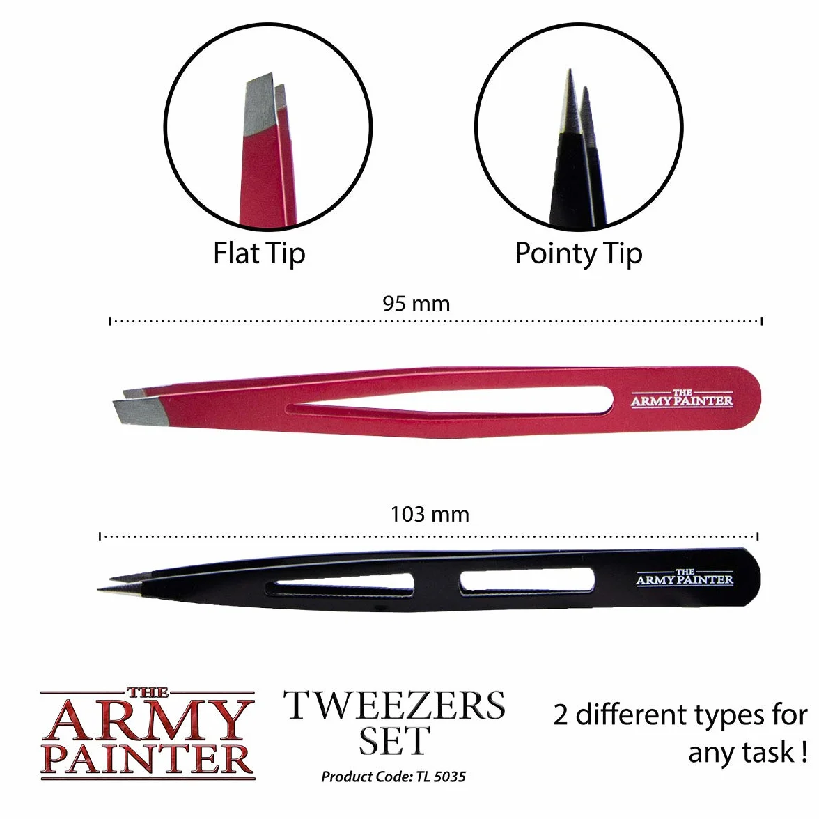 The Army Painter Precyzyjne Pęsety Rzemieślnicze 95mm Płaska Końcówka 103mm Ostra Końcówka